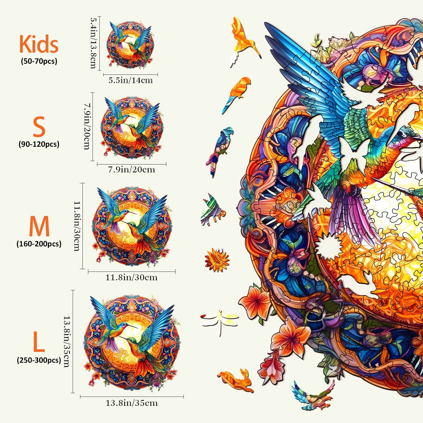 Mandala & Hummingbirds Wooden Jigsaw Puzzle - Image 4