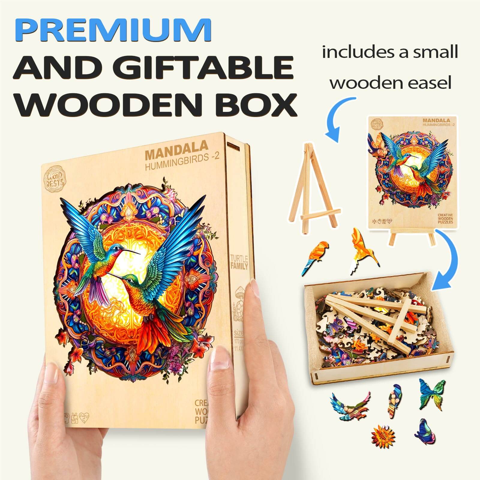 Mandala & Hummingbirds Wooden Jigsaw Puzzle - Image 7