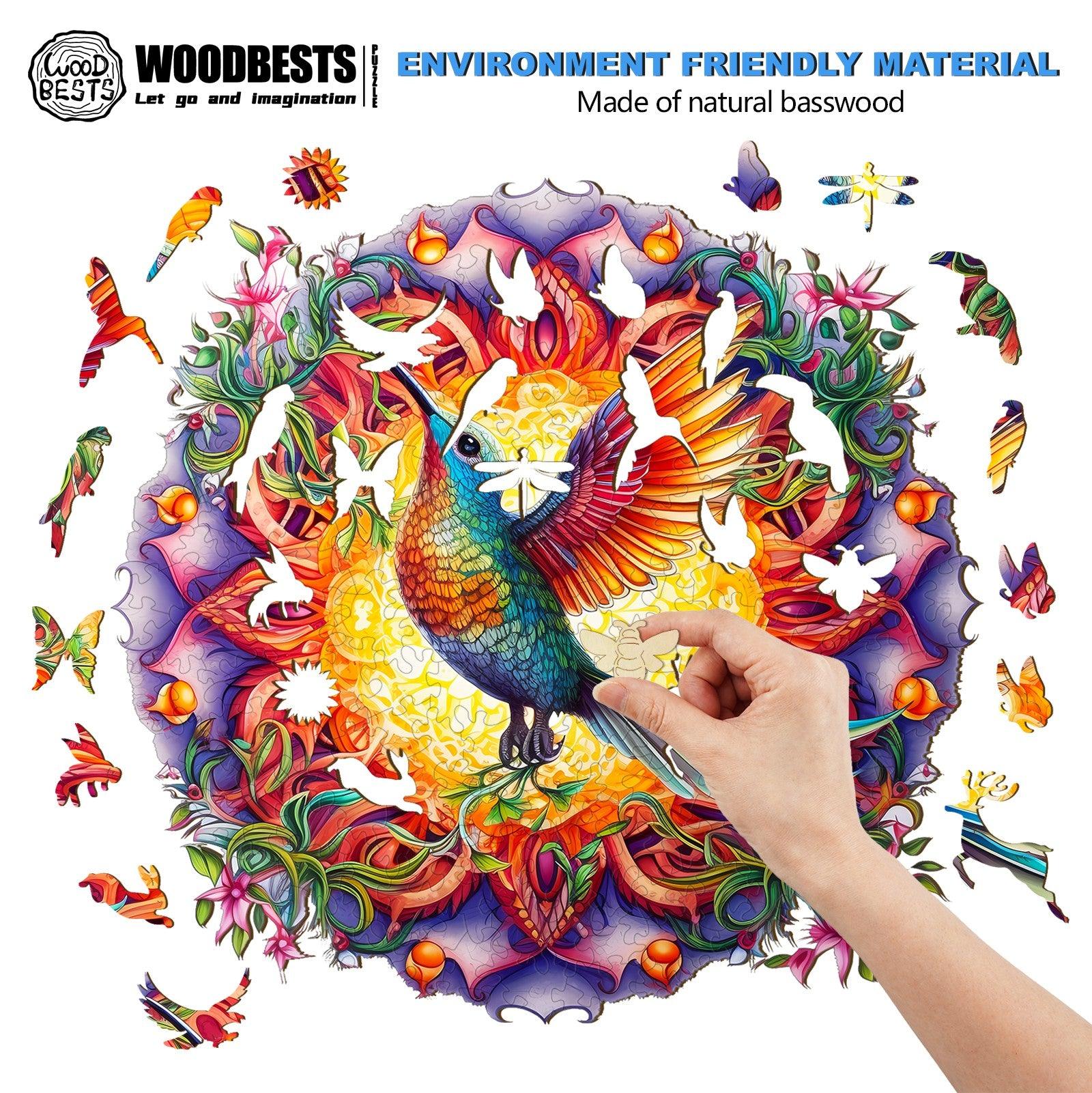 Mandala & Hummingbird 2 Wooden Jigsaw Puzzle - Image 4