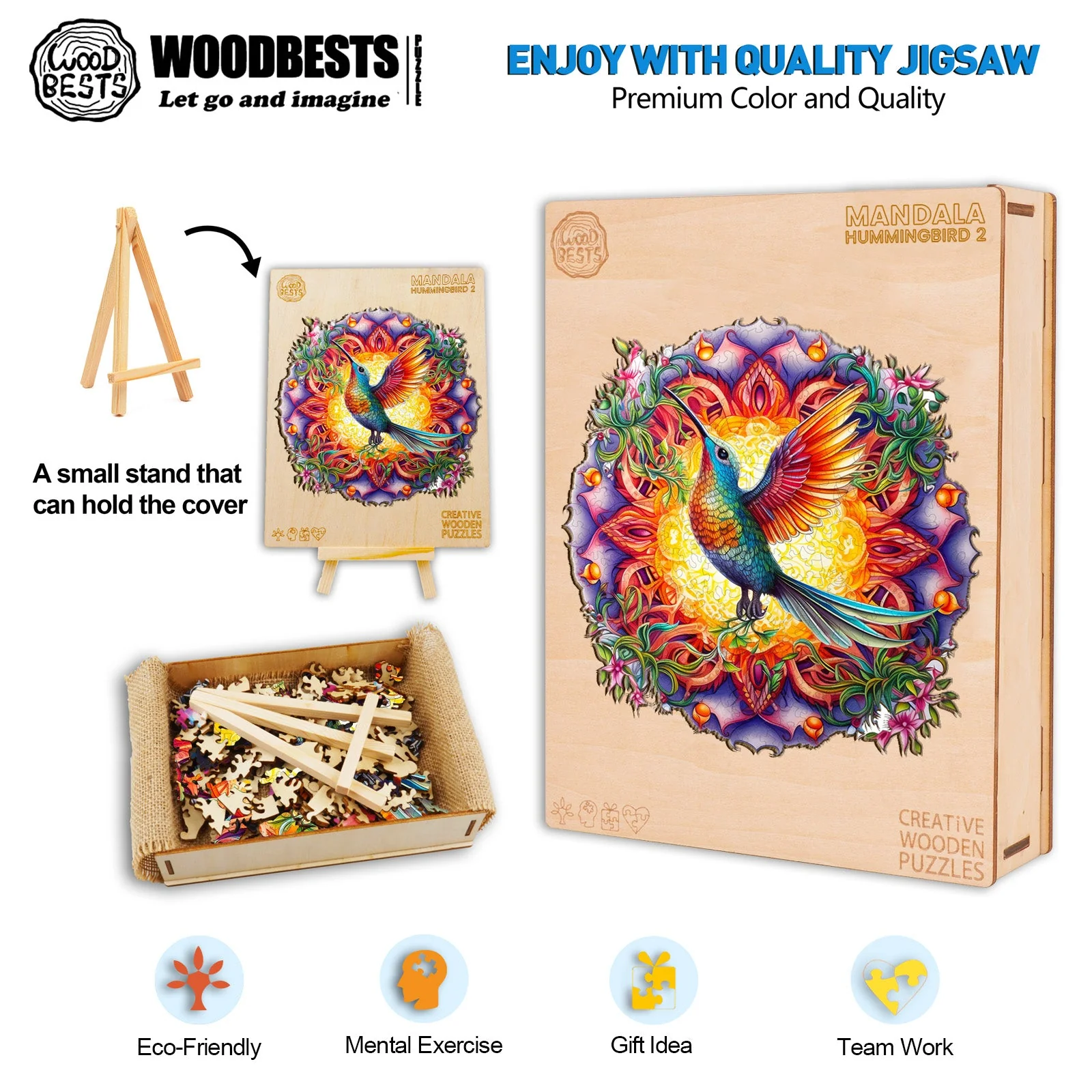 Mandala & Hummingbird 2 Wooden Jigsaw Puzzle - Image 5