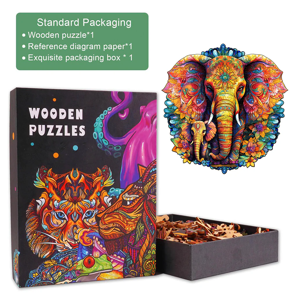 Mandala Parent-Child Elephant Wooden Jigsaw Puzzle - Image 5
