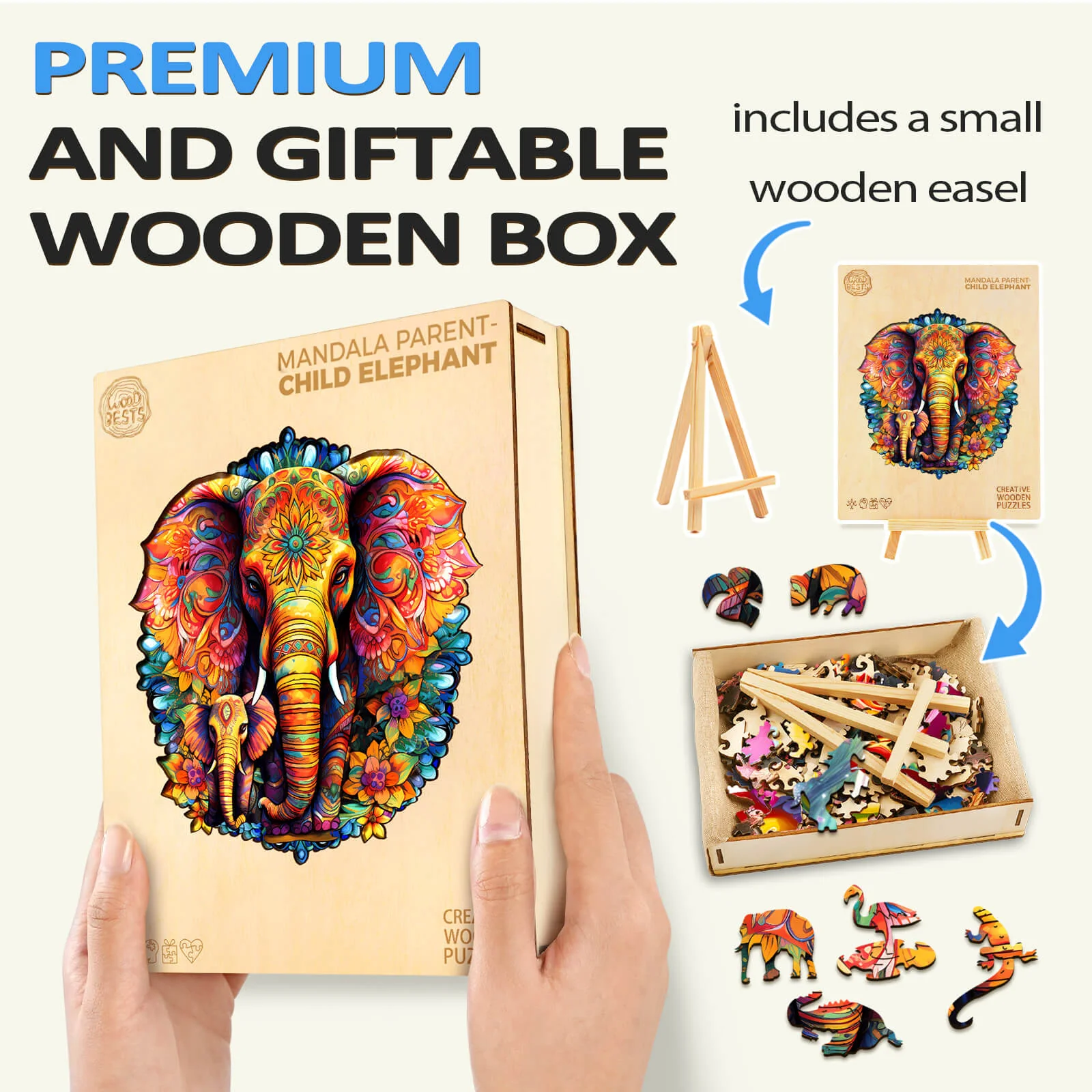 Mandala Parent-Child Elephant Wooden Jigsaw Puzzle - Image 6