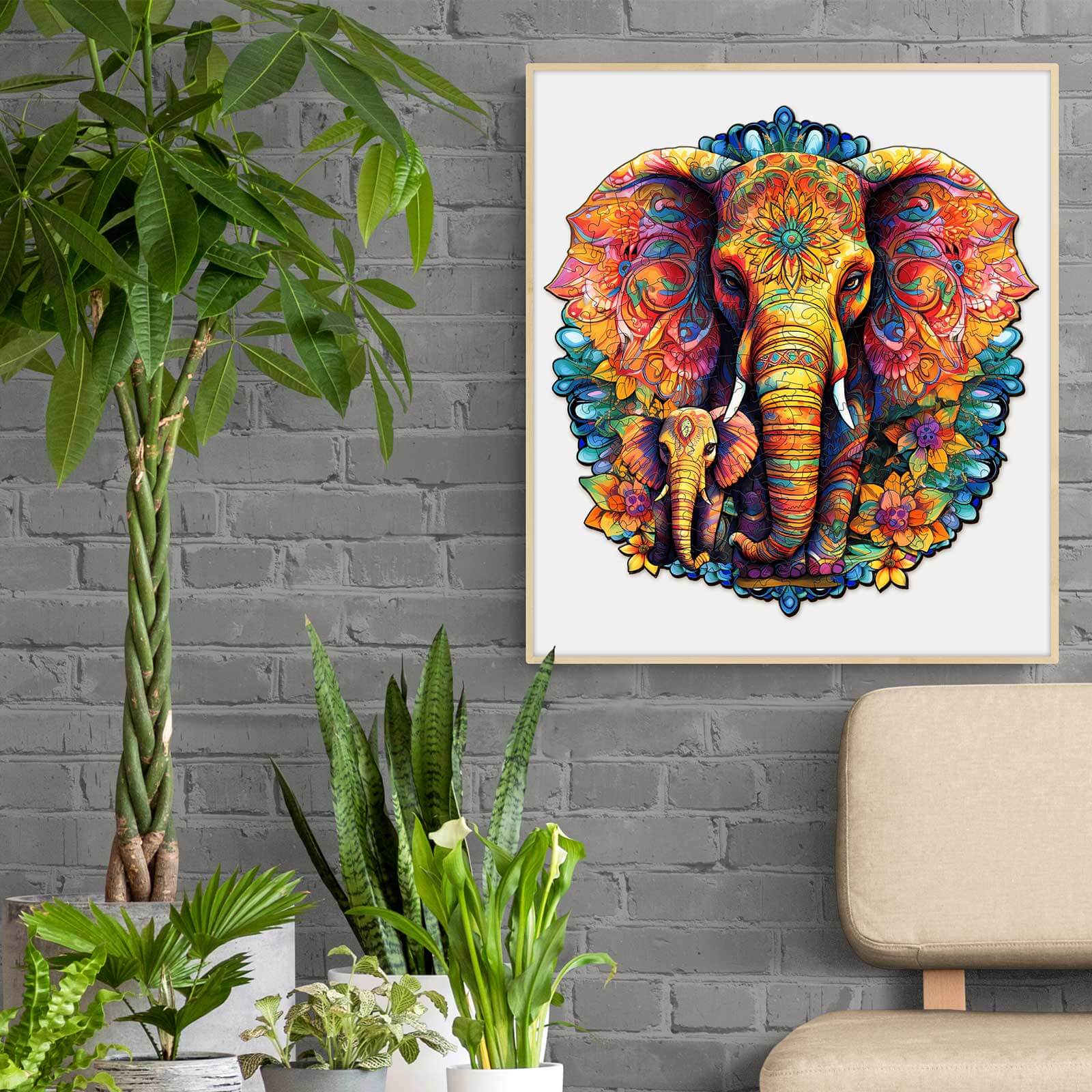 Mandala Parent-Child Elephant Wooden Jigsaw Puzzle - Image 7