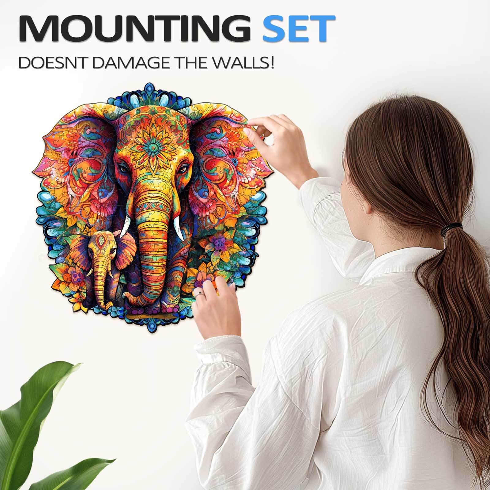 Mandala Parent-Child Elephant Wooden Jigsaw Puzzle - Image 8