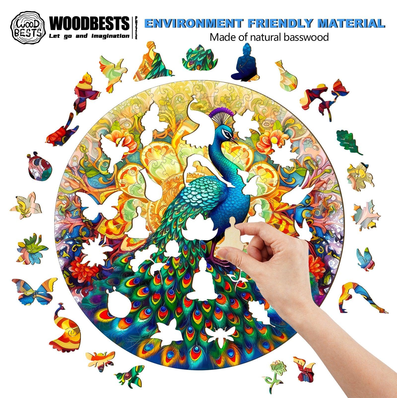 Mandala Peacock Wooden Jigsaw Puzzle - Image 5