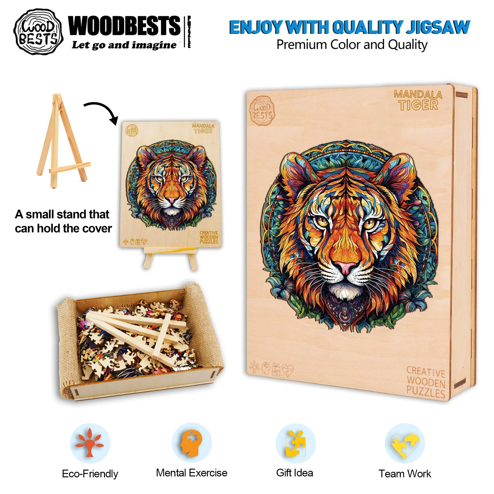 Mandala Tiger Wooden Jigsaw Puzzle - Image 7