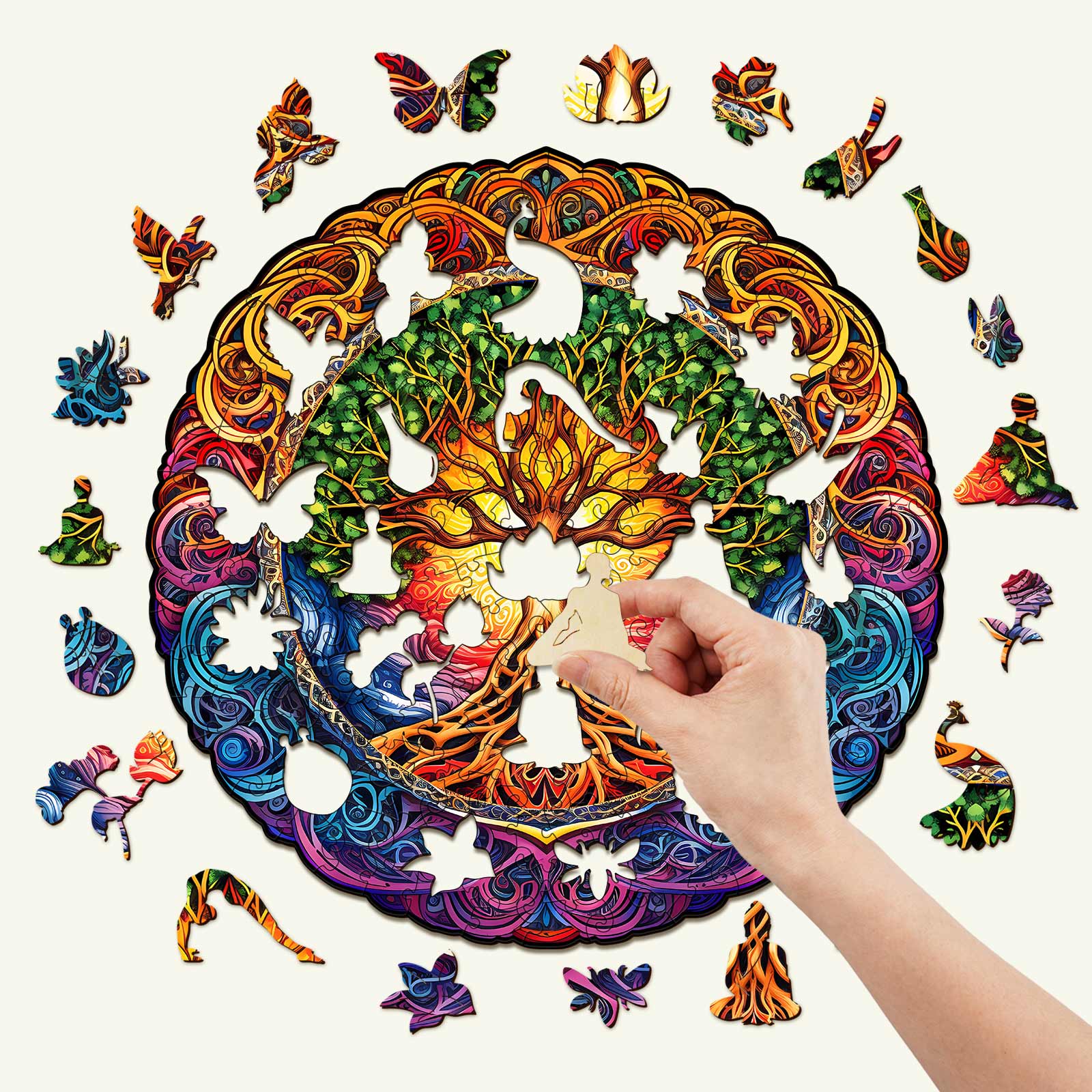 Mandala Tree of Life-1 Wooden Jigsaw Puzzle - Image 2