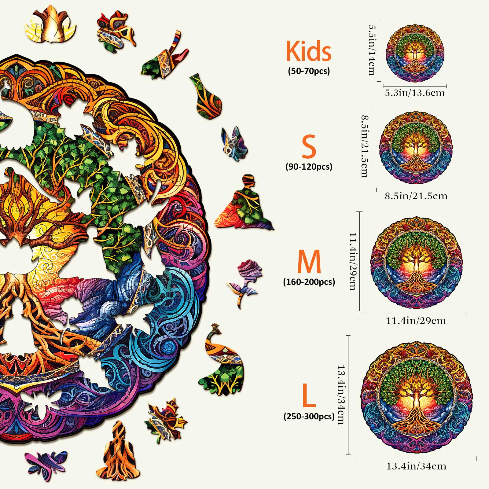 Mandala Tree of Life-1 Wooden Jigsaw Puzzle - Image 4