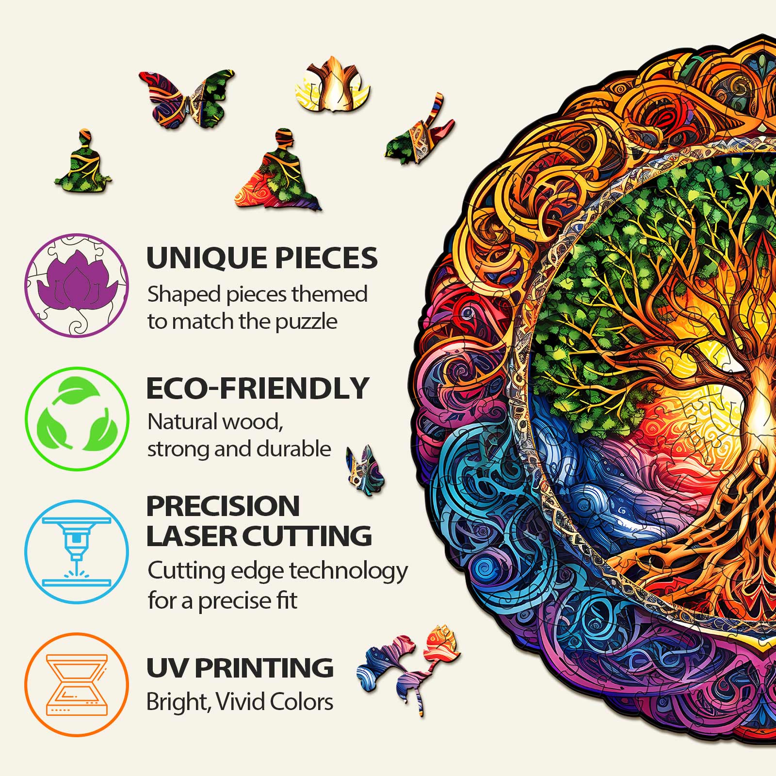 Mandala Tree of Life-1 Wooden Jigsaw Puzzle - Image 5