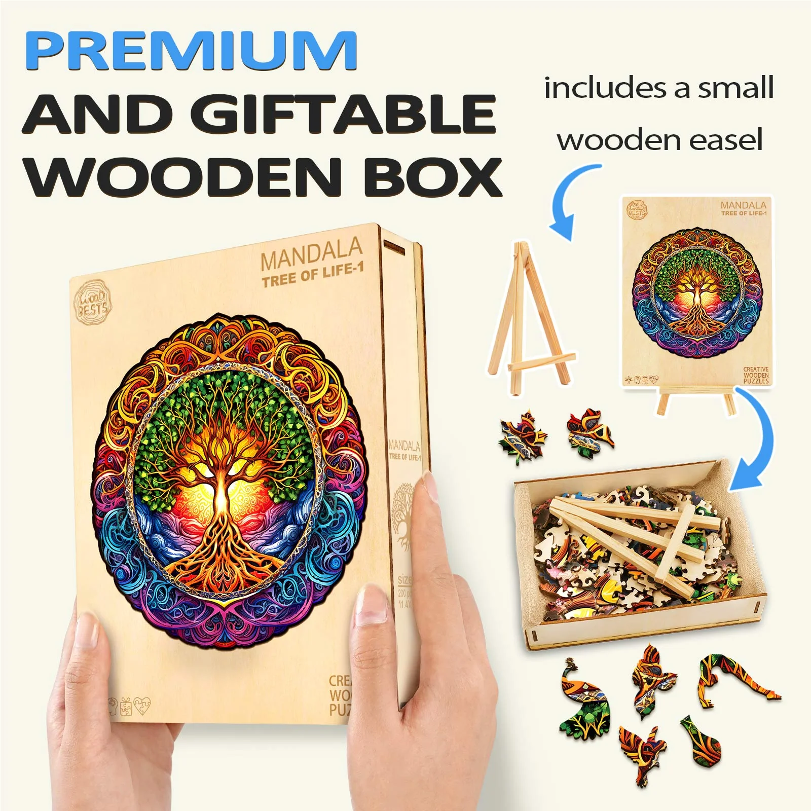 Mandala Tree of Life-1 Wooden Jigsaw Puzzle - Image 6