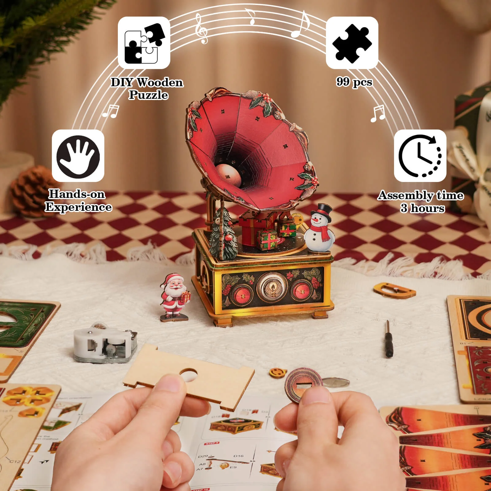 Melody Under the Mistletoe– DIY Wooden Music Box, 3D Puzzle Craft Kit - Image 3