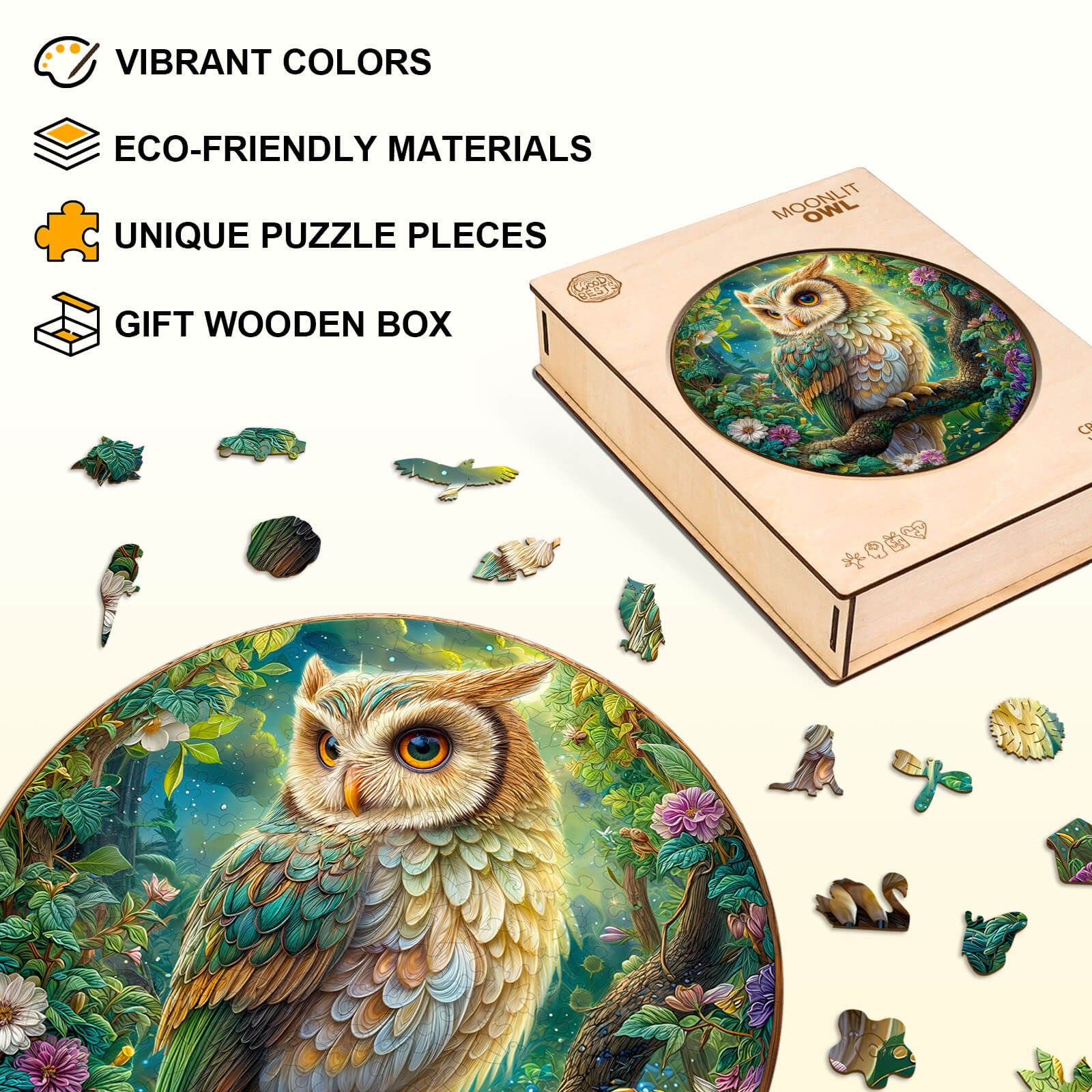 Moonlit Owl Wooden Jigsaw Puzzle - Image 4