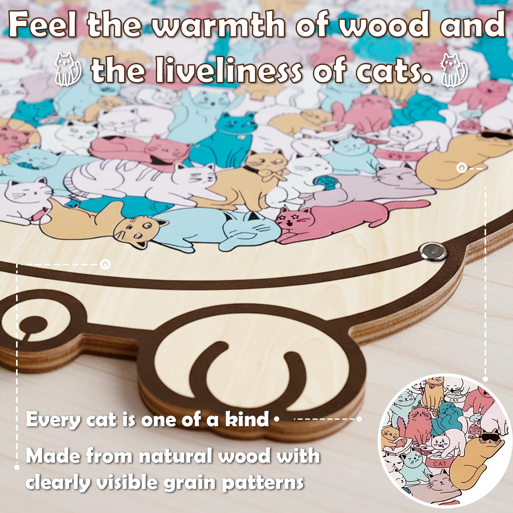 Morandi-Colored Cat Shaped Wooden Jigsaw Puzzle - Image 8