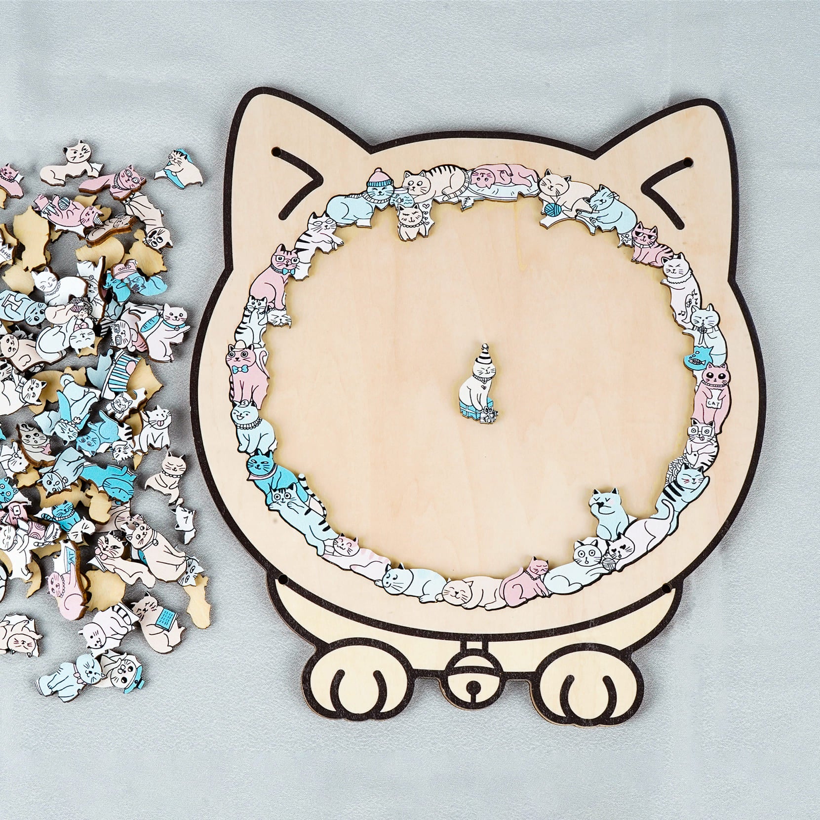 Morandi-Colored Cute Cat Shaped Wooden Jigsaw Puzzle - Image 3