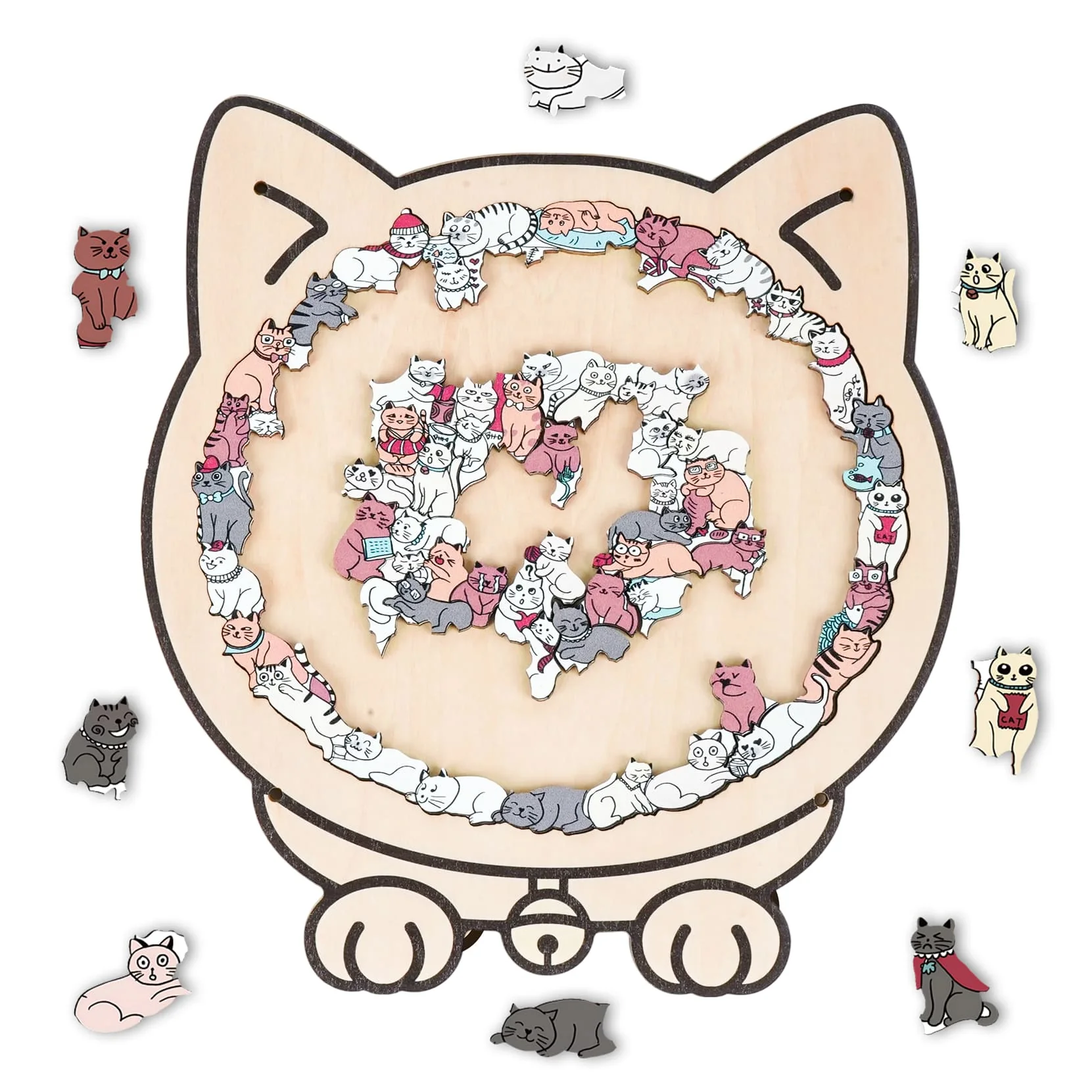 Morandi-Colored Cute Cat Shaped Wooden Jigsaw Puzzle - Image 8