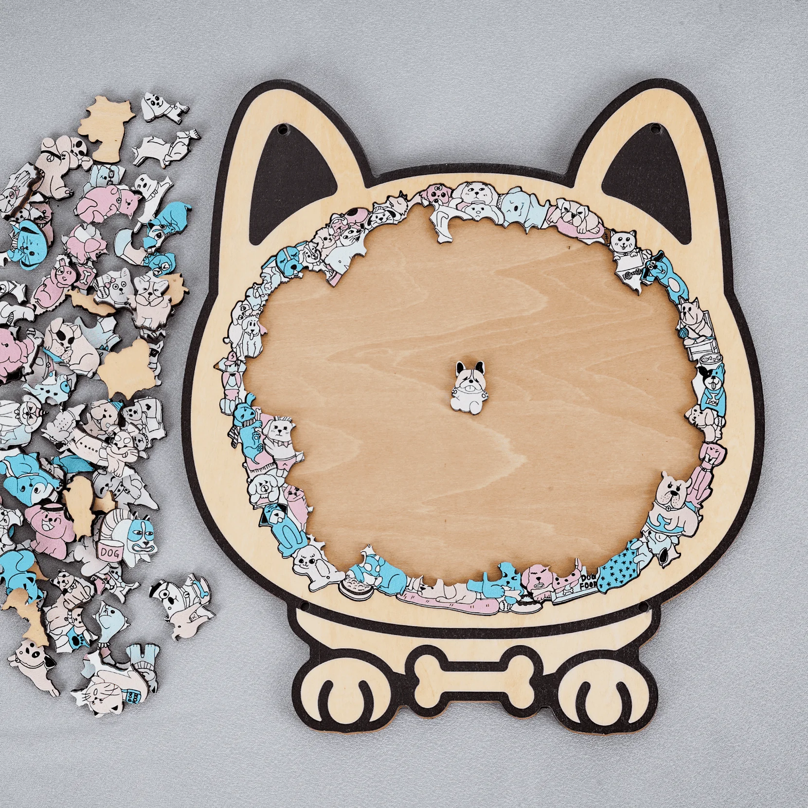 Morandi-Colored Cute Dog Shaped Wooden Jigsaw Puzzle - Image 8