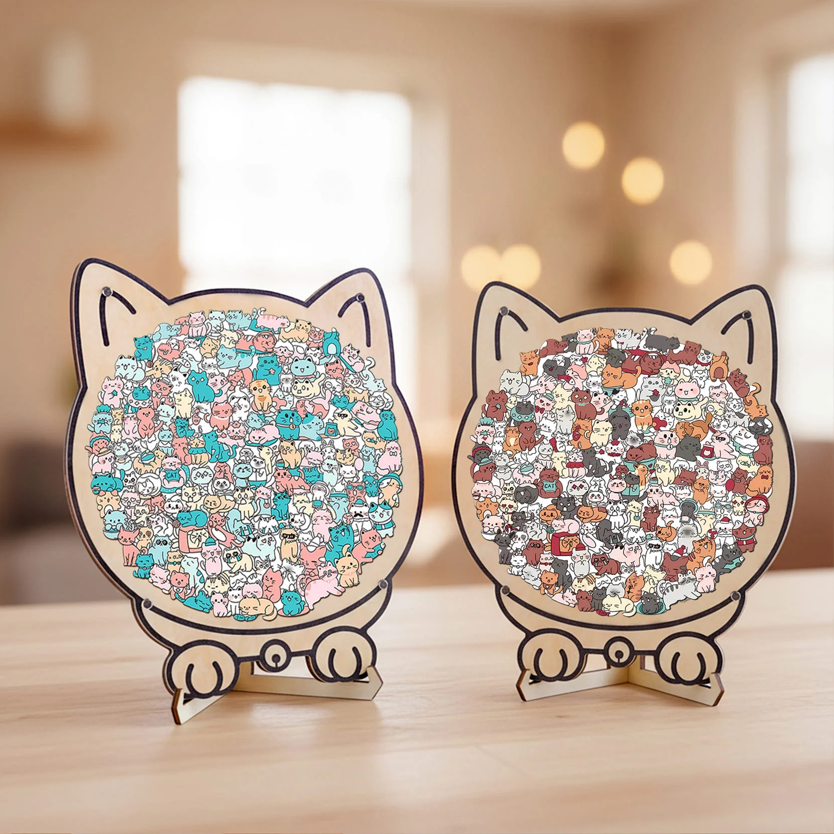 Morandi-Colored Lovely Kitty Shaped Wooden Jigsaw Puzzle - Image 10