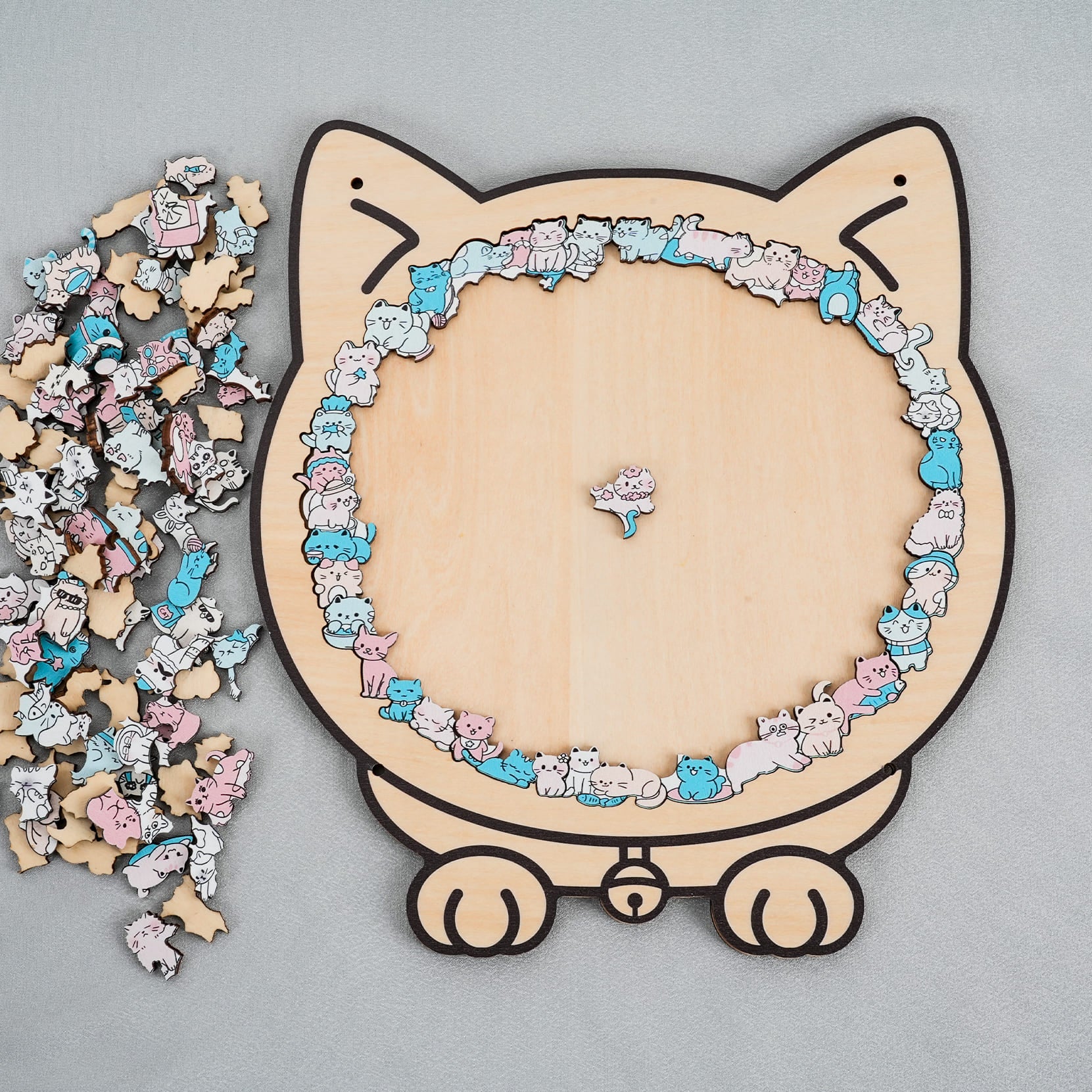 Morandi-Colored Lovely Kitty Shaped Wooden Jigsaw Puzzle - Image 3
