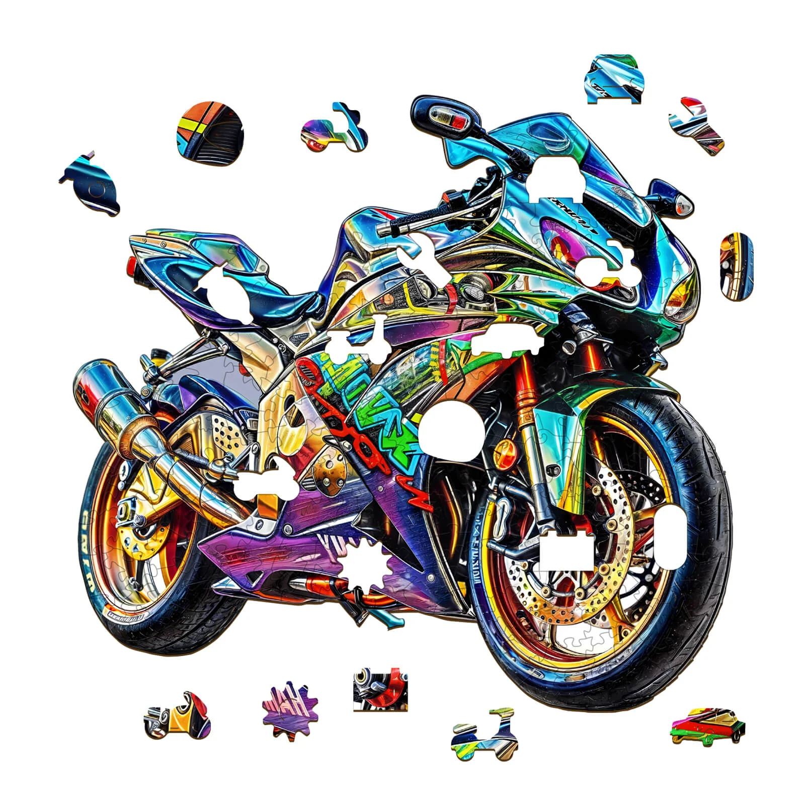 Motorcycle Wooden Jigsaw Puzzle - Image 2