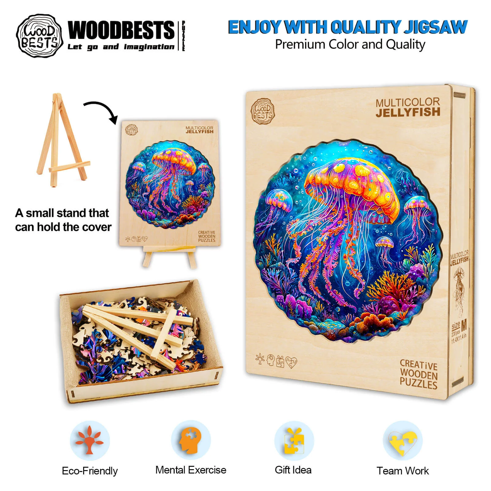 Multicolor jellyfish  Wooden Jigsaw Puzzle - Image 6