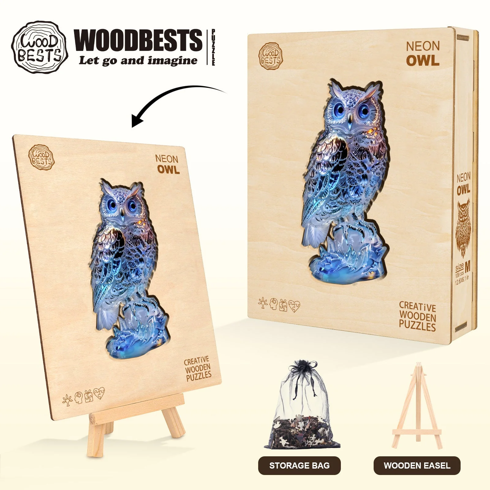 Neon Owl Wooden Jigsaw Puzzle - Image 8