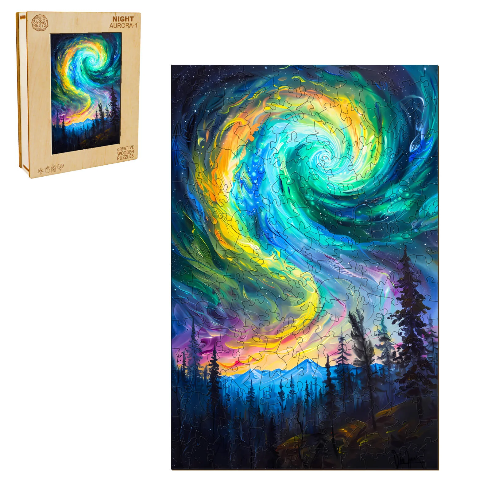 Night Aurora-1 Wooden Jigsaw Puzzle - Image 3