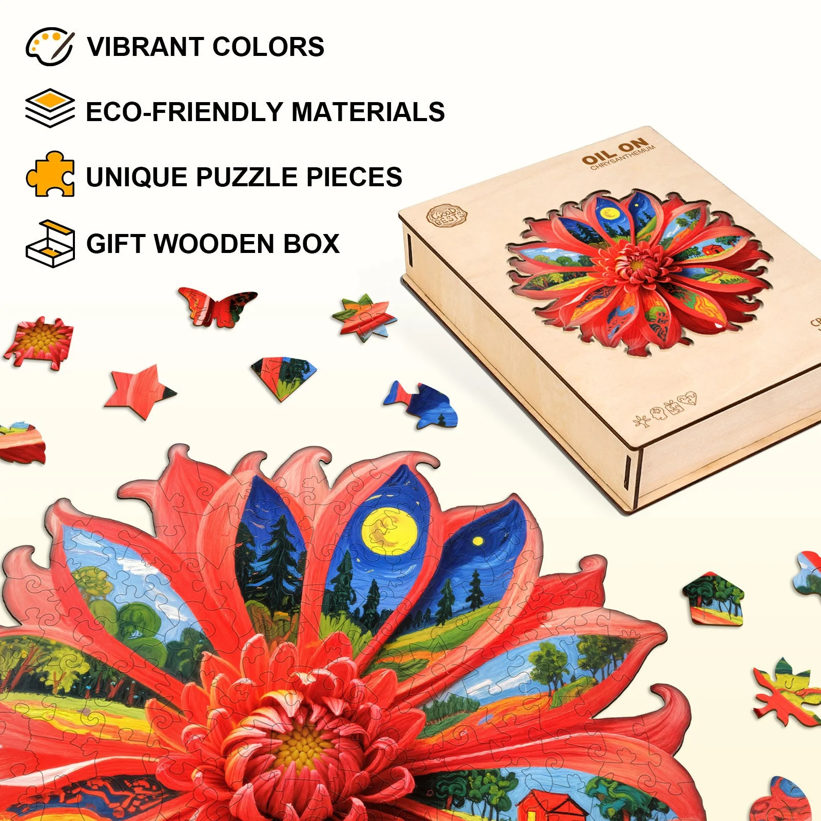 Oil On Chrysanthemum Wooden Jigsaw Puzzle - Image 5