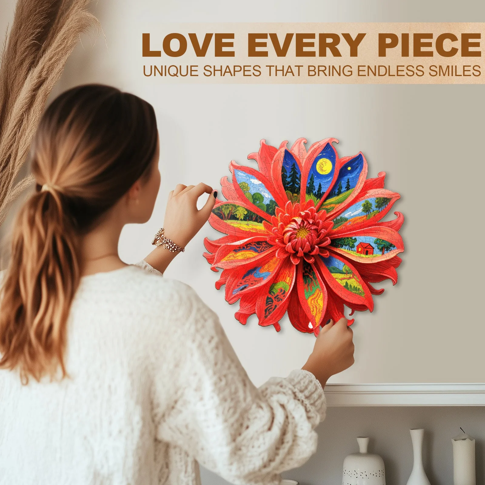 Oil On Chrysanthemum Wooden Jigsaw Puzzle - Image 8