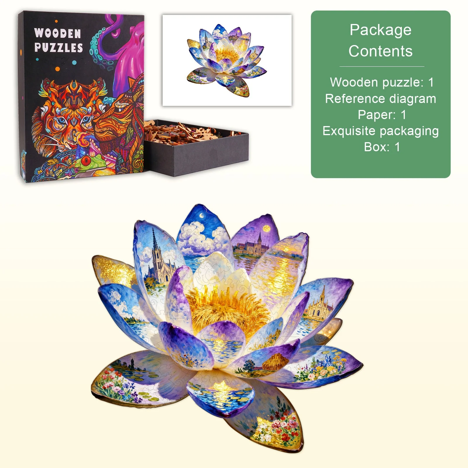 Oil On Lotus Wooden Jigsaw Puzzle - Image 3