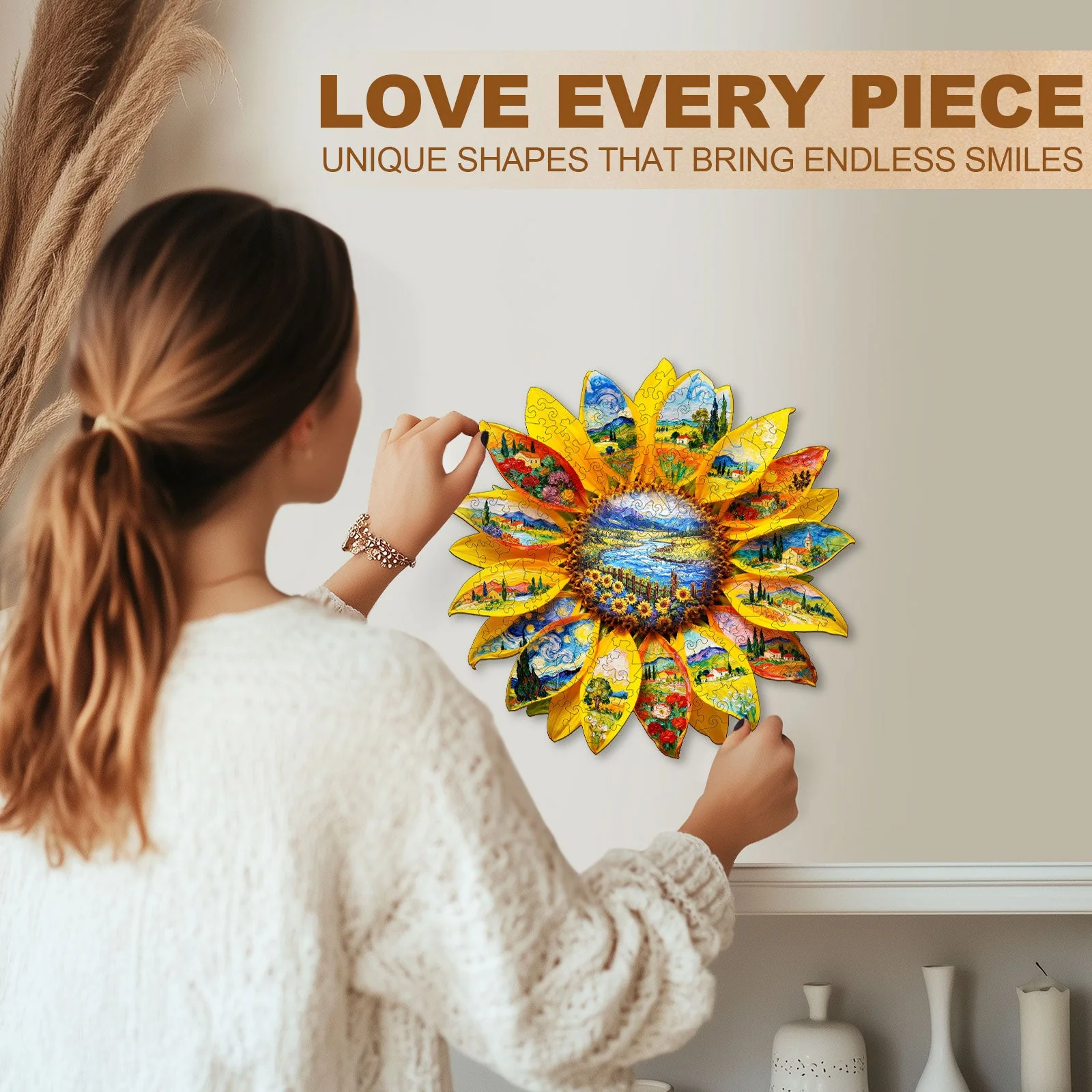 Oil on Sunflower Wooden Jigsaw Puzzle - Image 12