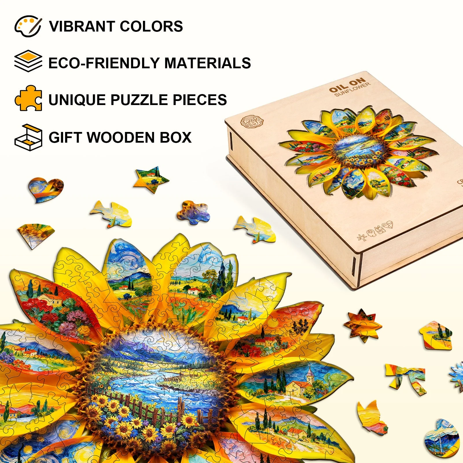 Oil on Sunflower Wooden Jigsaw Puzzle - Image 7