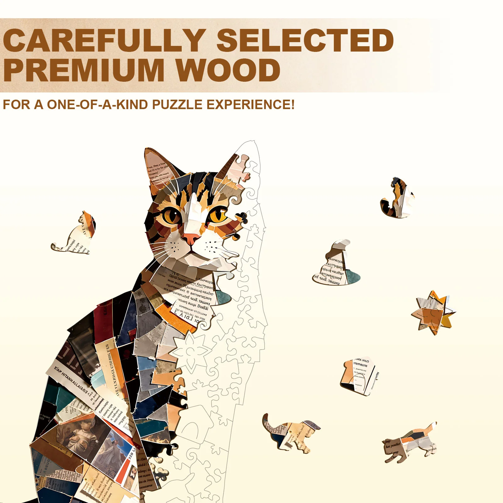 Paper Art Cat Wooden Jigsaw Puzzle - Image 2