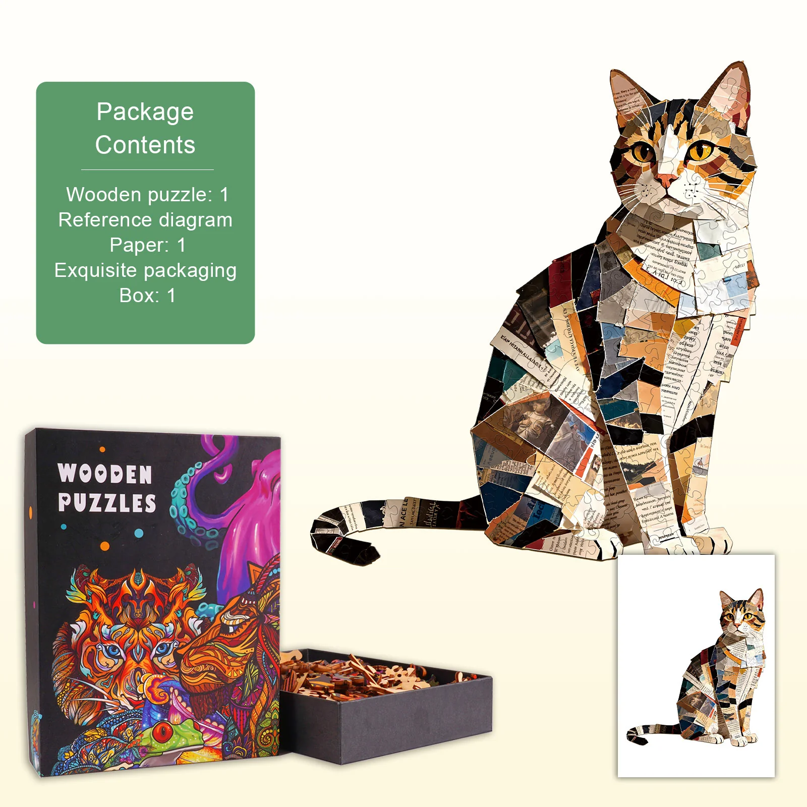 Paper Art Cat Wooden Jigsaw Puzzle - Image 4