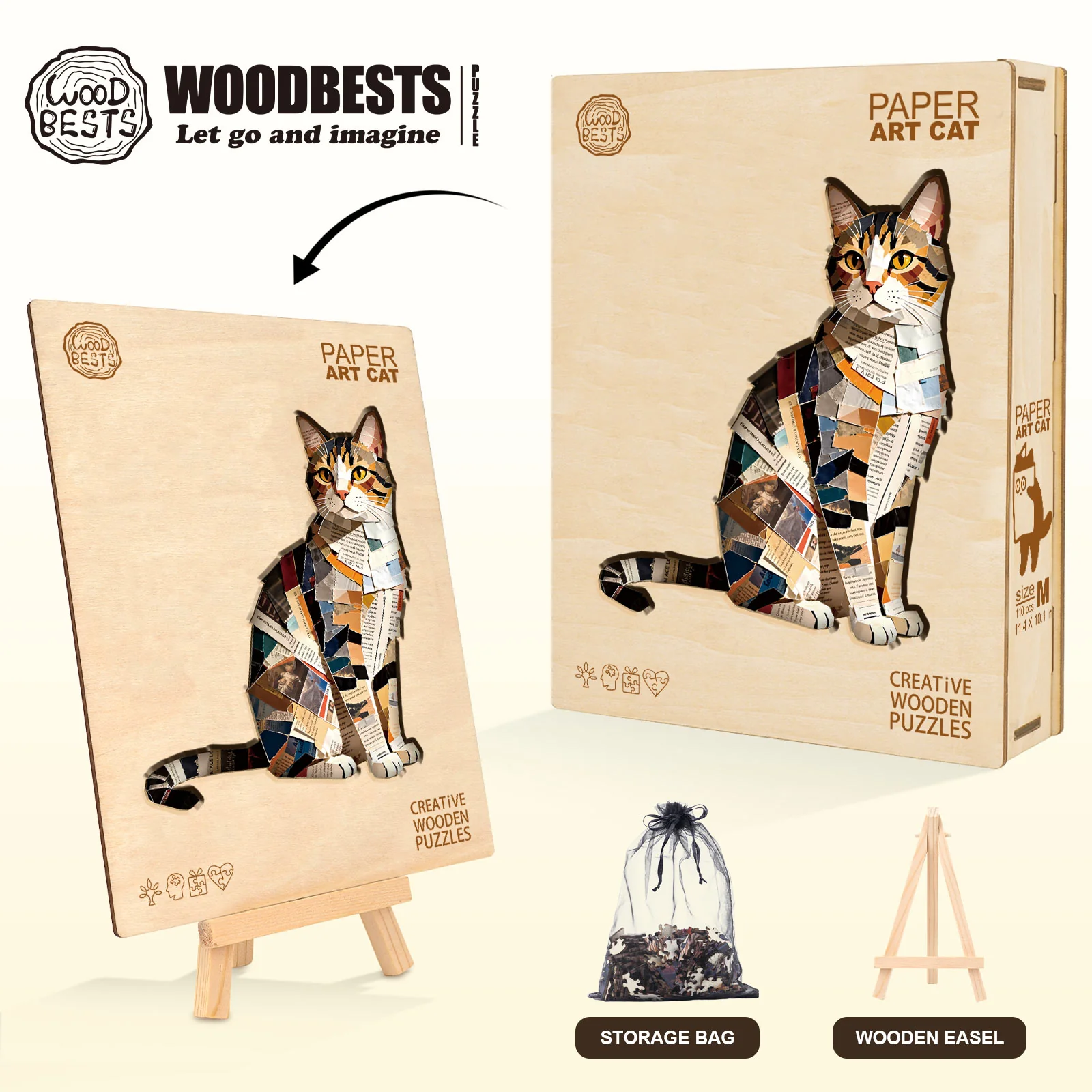 Paper Art Cat Wooden Jigsaw Puzzle - Image 5
