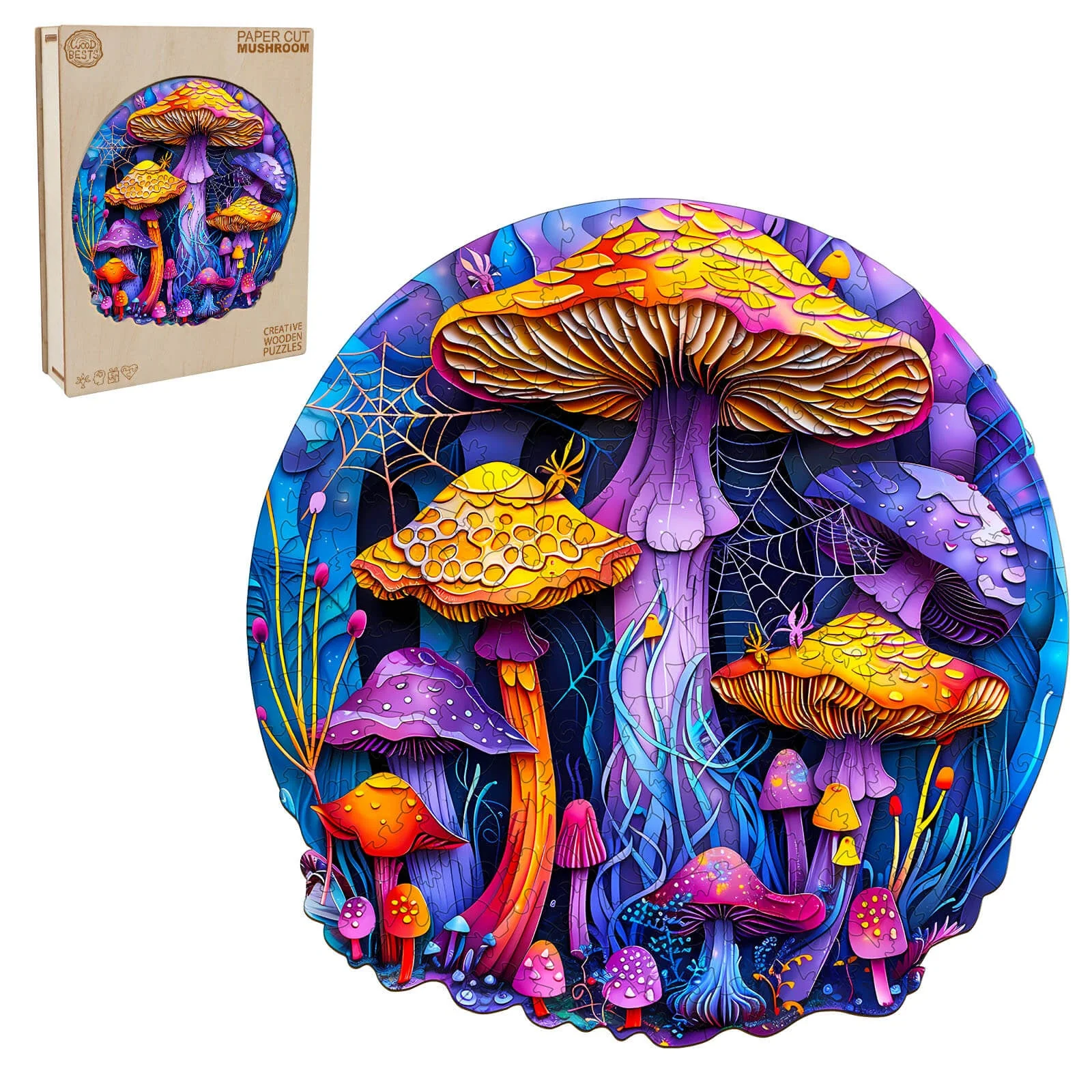 Paper Cut Mushroom Wooden Jigsaw Puzzle - Image 3