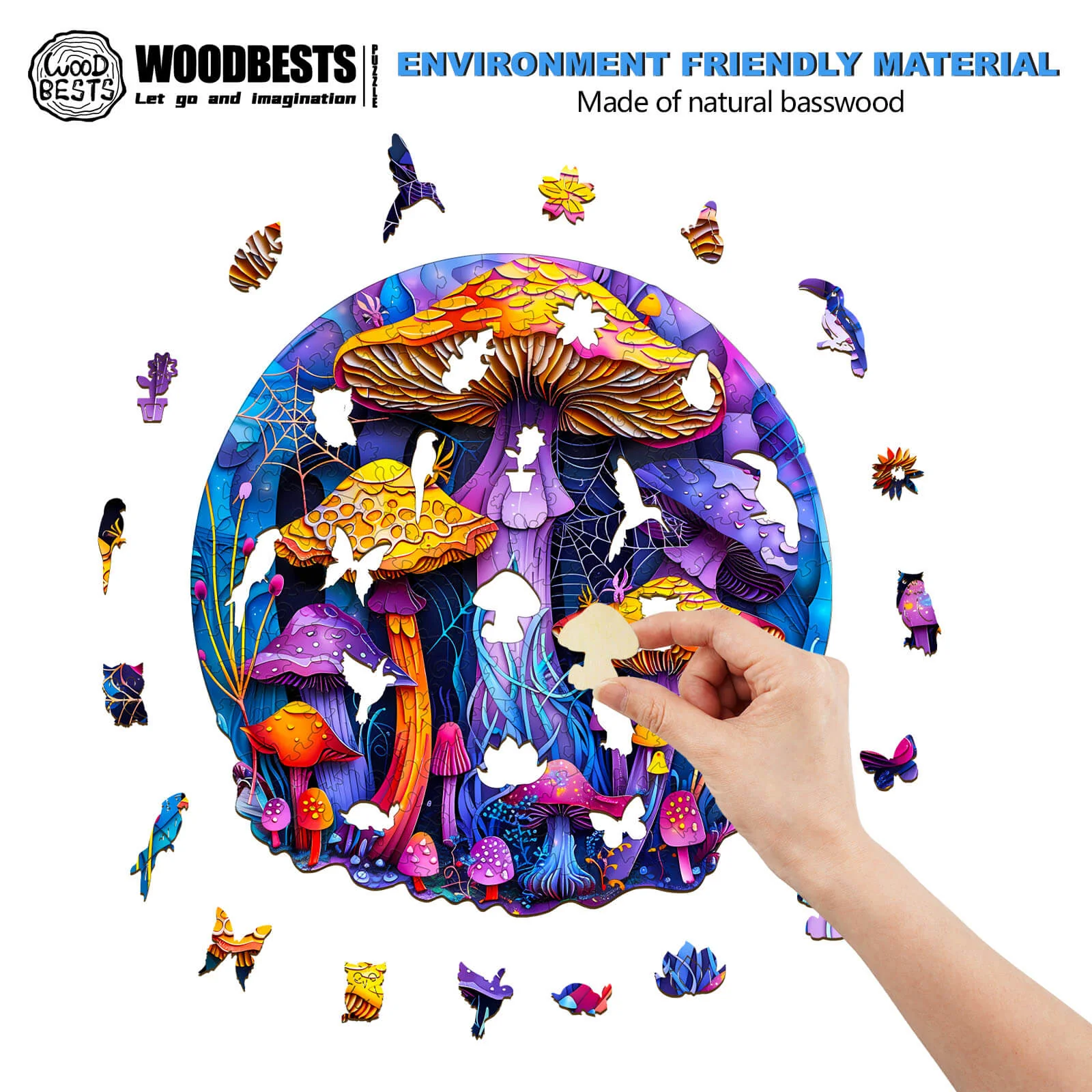 Paper Cut Mushroom Wooden Jigsaw Puzzle - Image 4