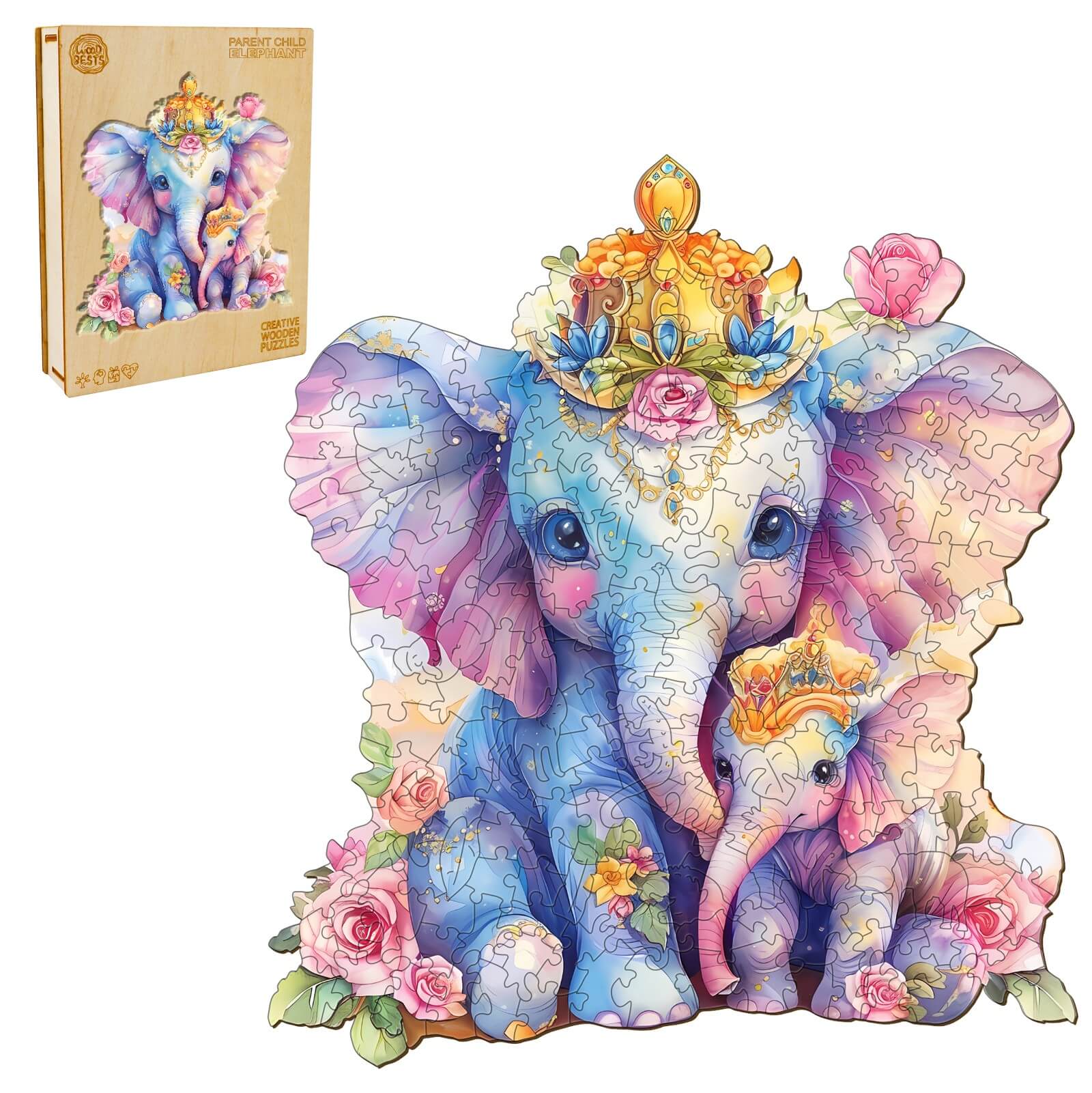 Parent child elephant Wooden Jigsaw Puzzle - Image 3