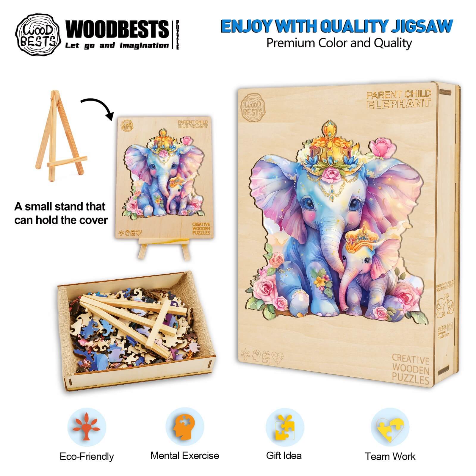 Parent child elephant Wooden Jigsaw Puzzle - Image 6