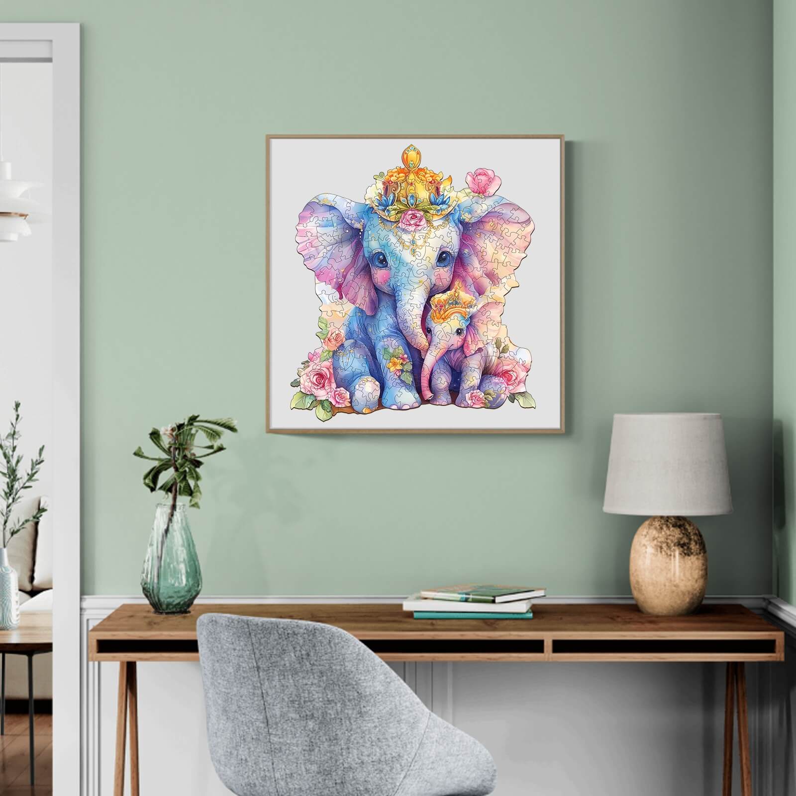 Parent child elephant Wooden Jigsaw Puzzle - Image 9