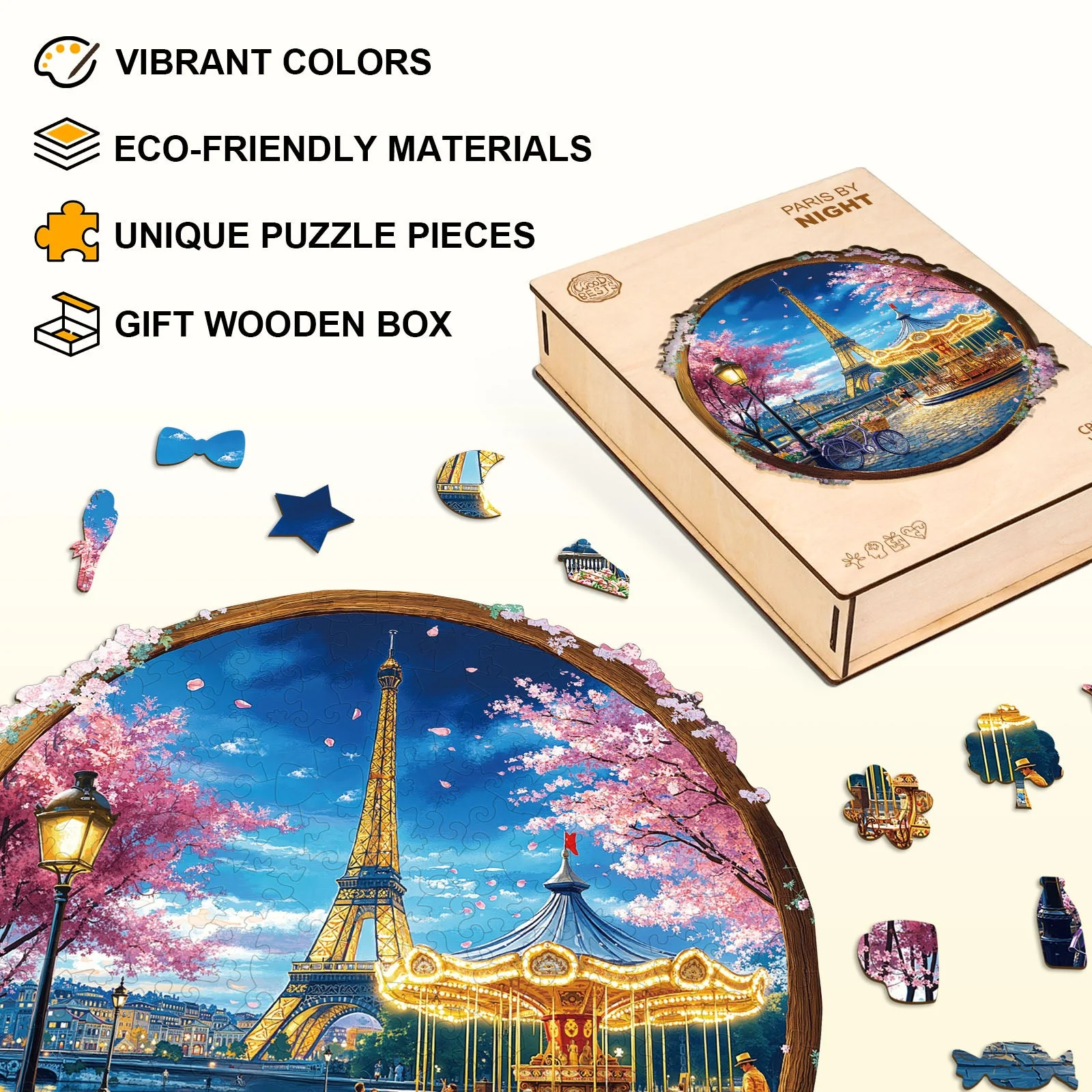 Paris by Night Wooden Jigsaw Puzzle - Image 5