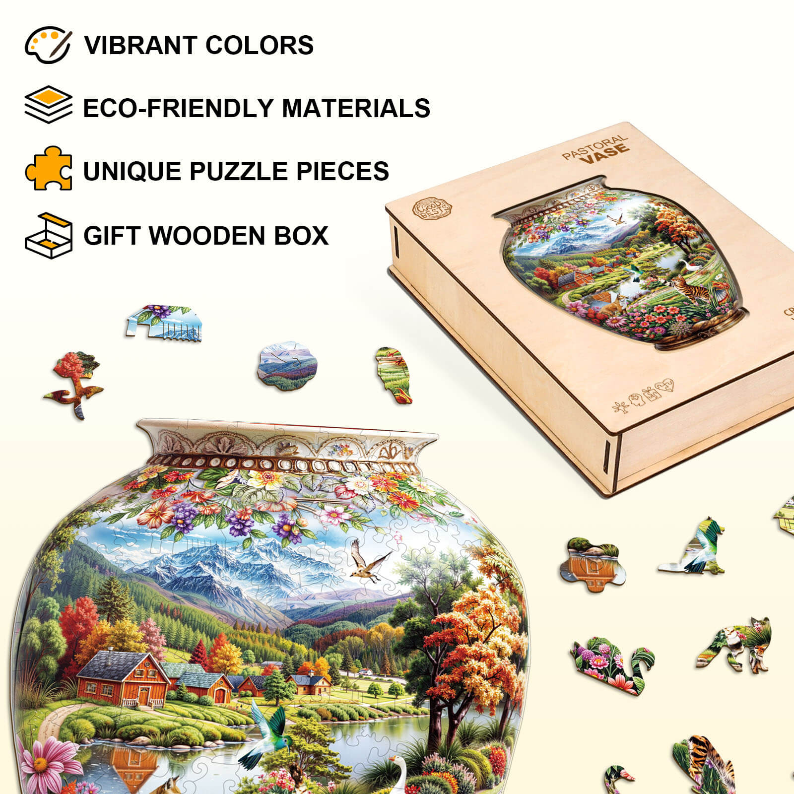 Pastoral vase Wooden Jigsaw Puzzle - Image 4