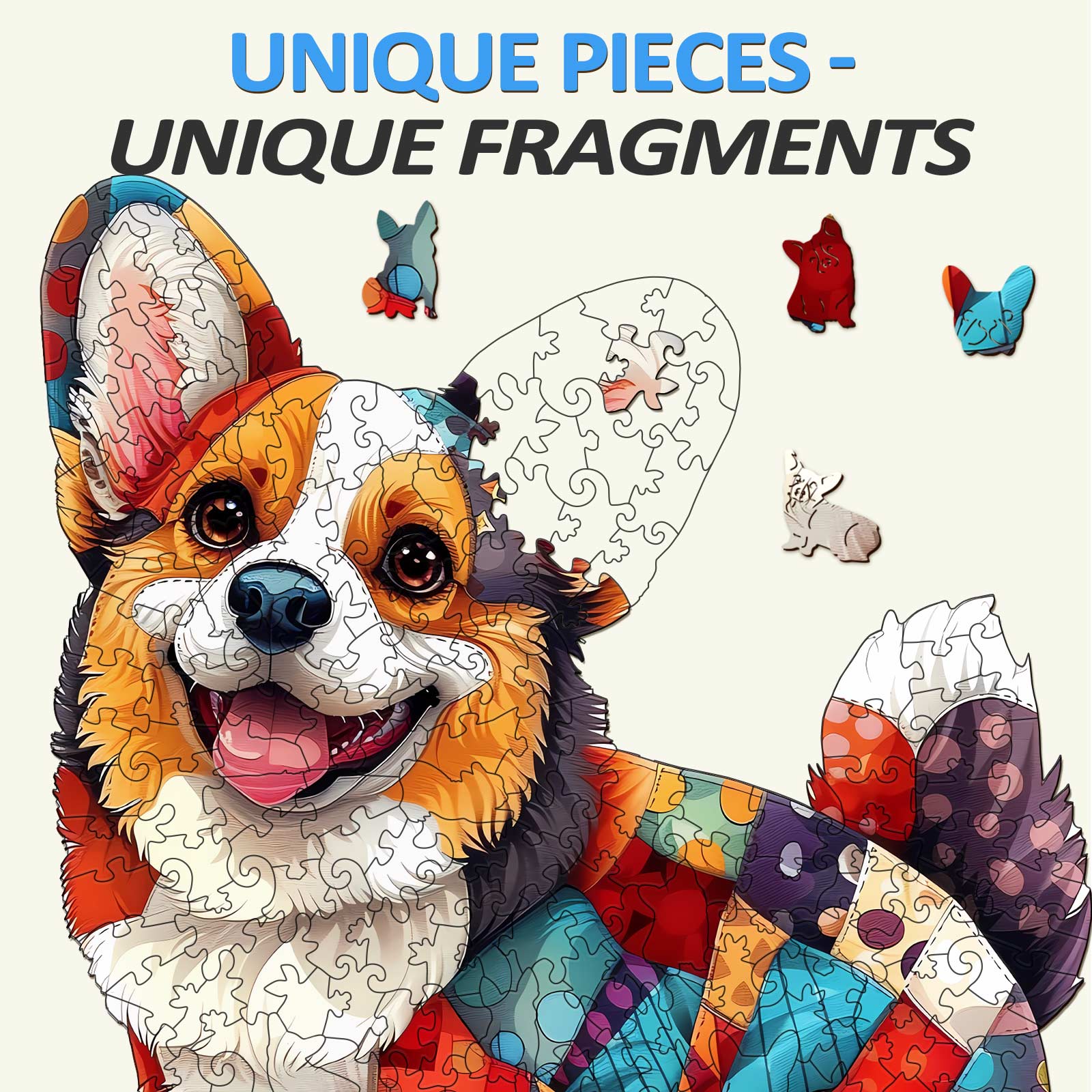 Patchwork Corgi Wooden Jigsaw Puzzle - Image 3