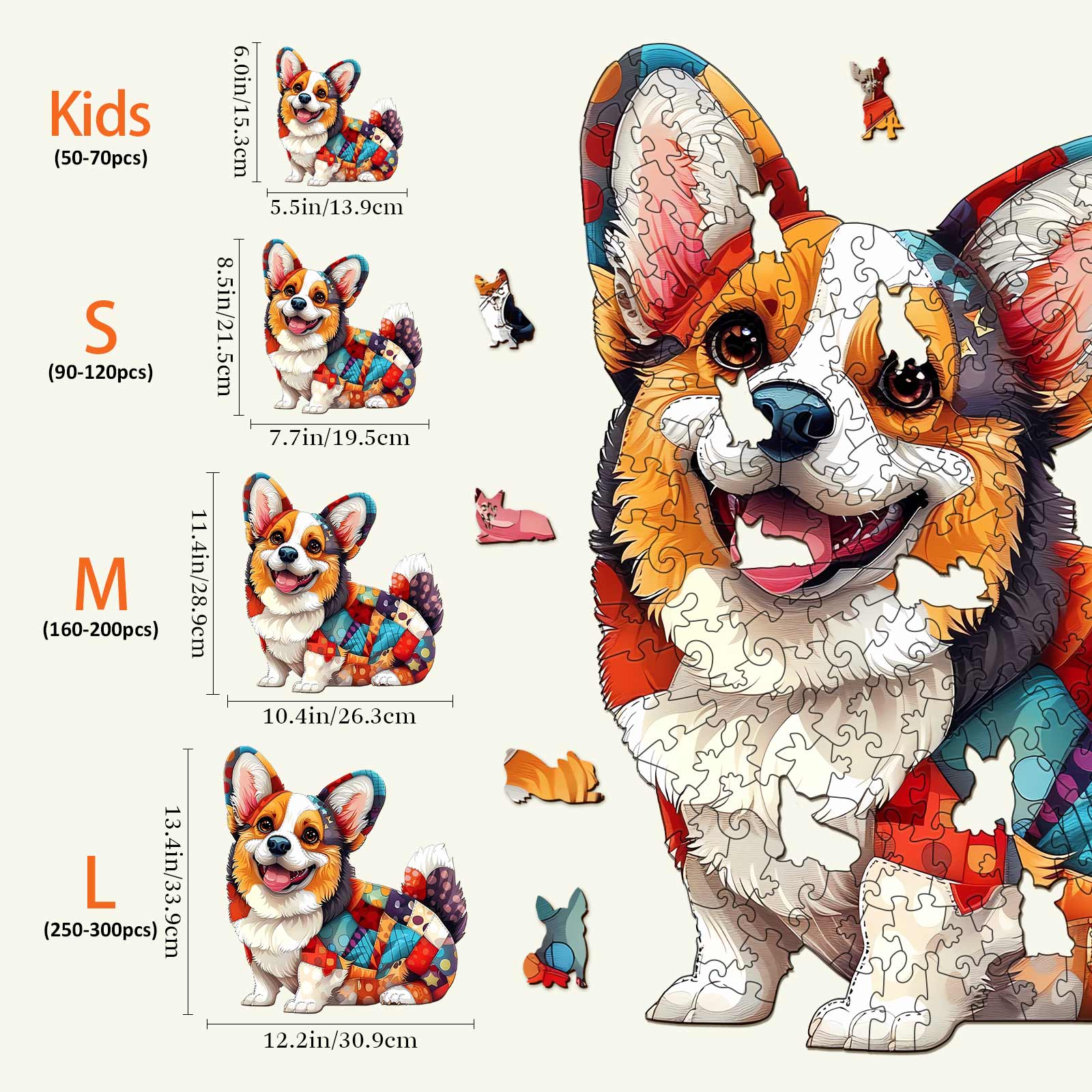 Patchwork Corgi Wooden Jigsaw Puzzle - Image 4