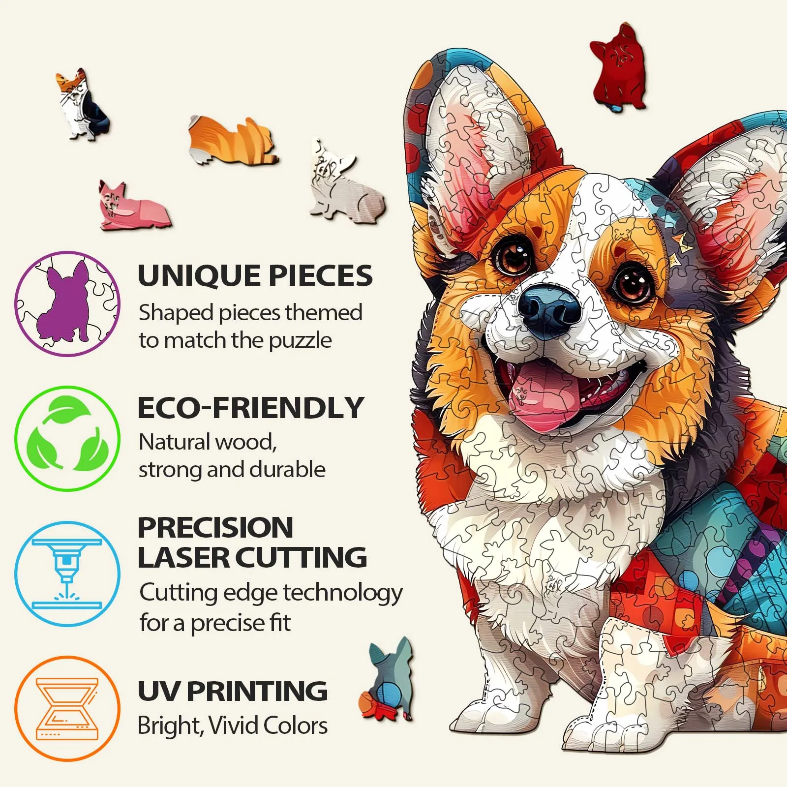 Patchwork Corgi Wooden Jigsaw Puzzle - Image 5