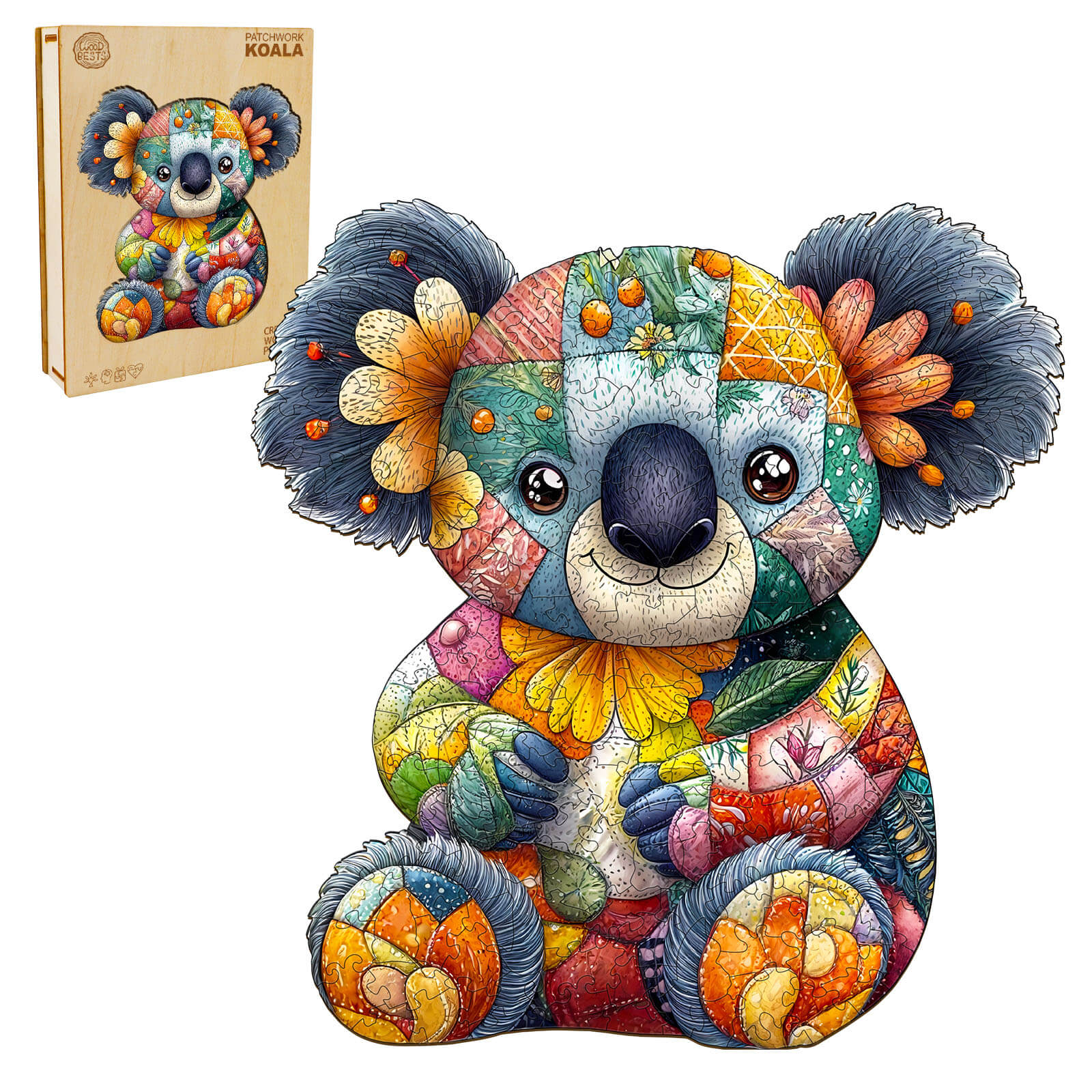 Patchwork Koala Wooden Jigsaw Puzzle - Image 3