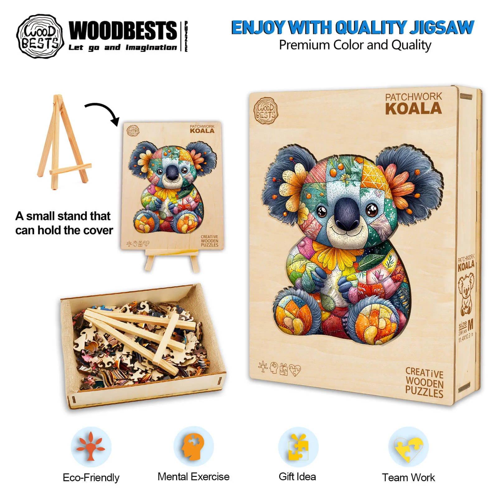 Patchwork Koala Wooden Jigsaw Puzzle - Image 5
