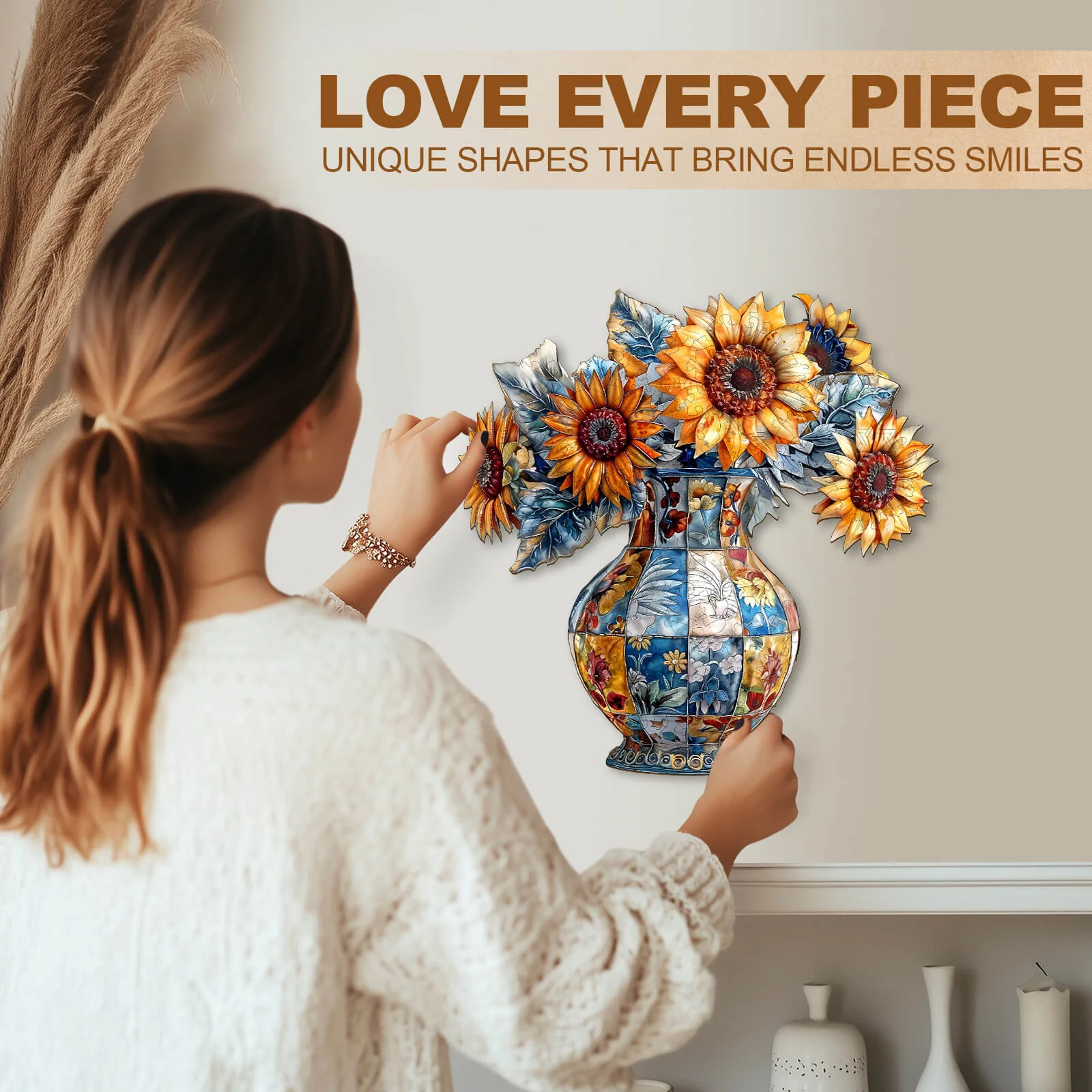 patchwork sunflower Wooden Jigsaw Puzzle - Image 10