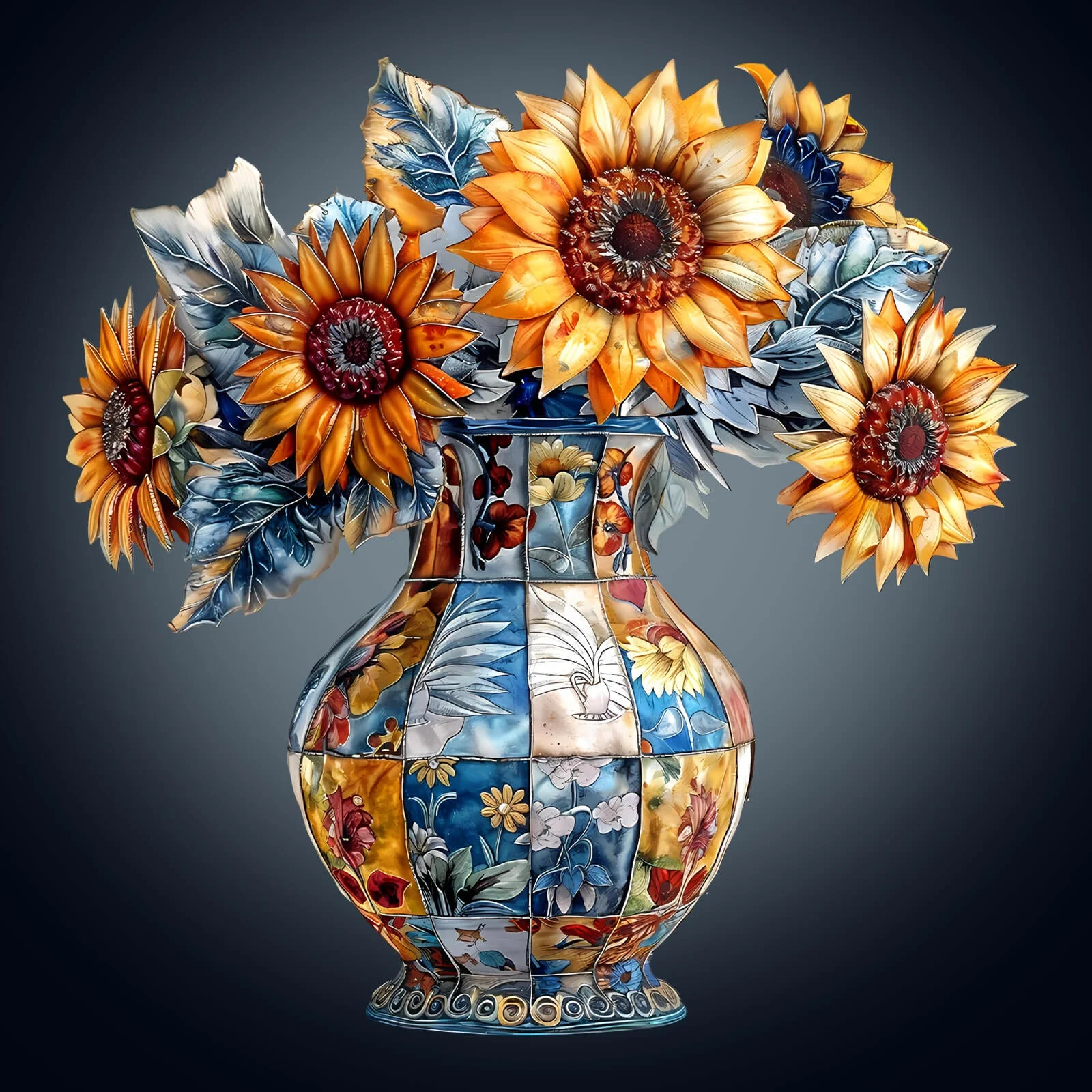 patchwork sunflower Wooden Jigsaw Puzzle - Image 2