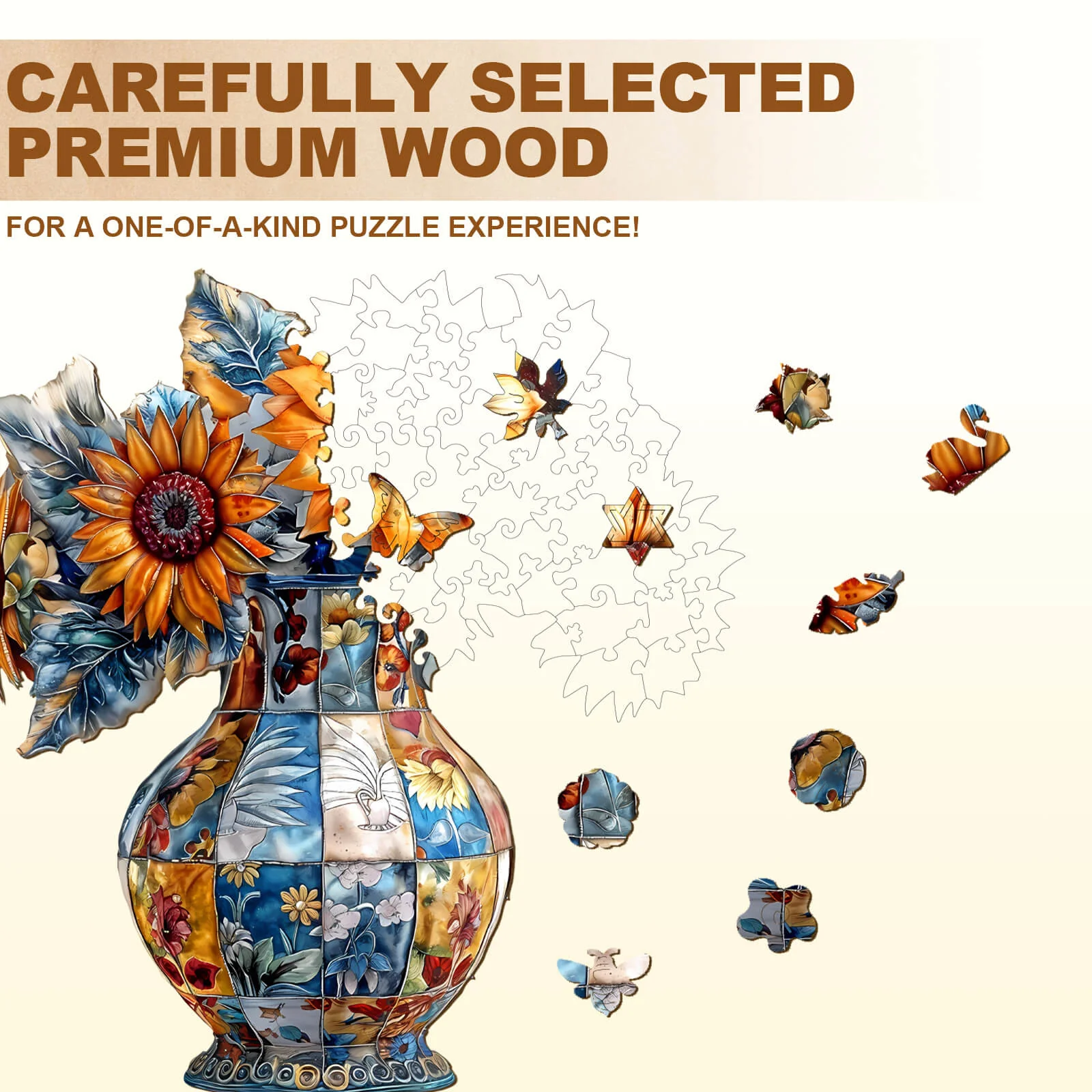 patchwork sunflower Wooden Jigsaw Puzzle - Image 3