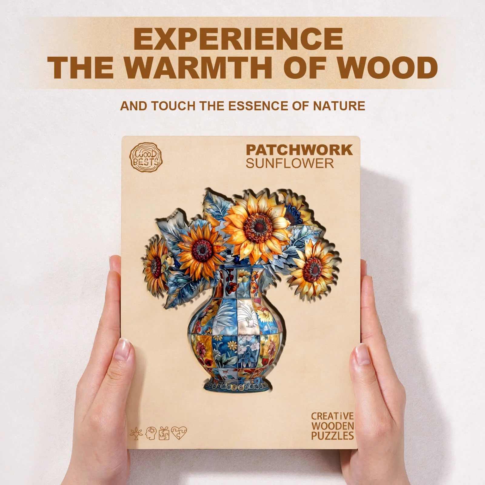 patchwork sunflower Wooden Jigsaw Puzzle - Image 4